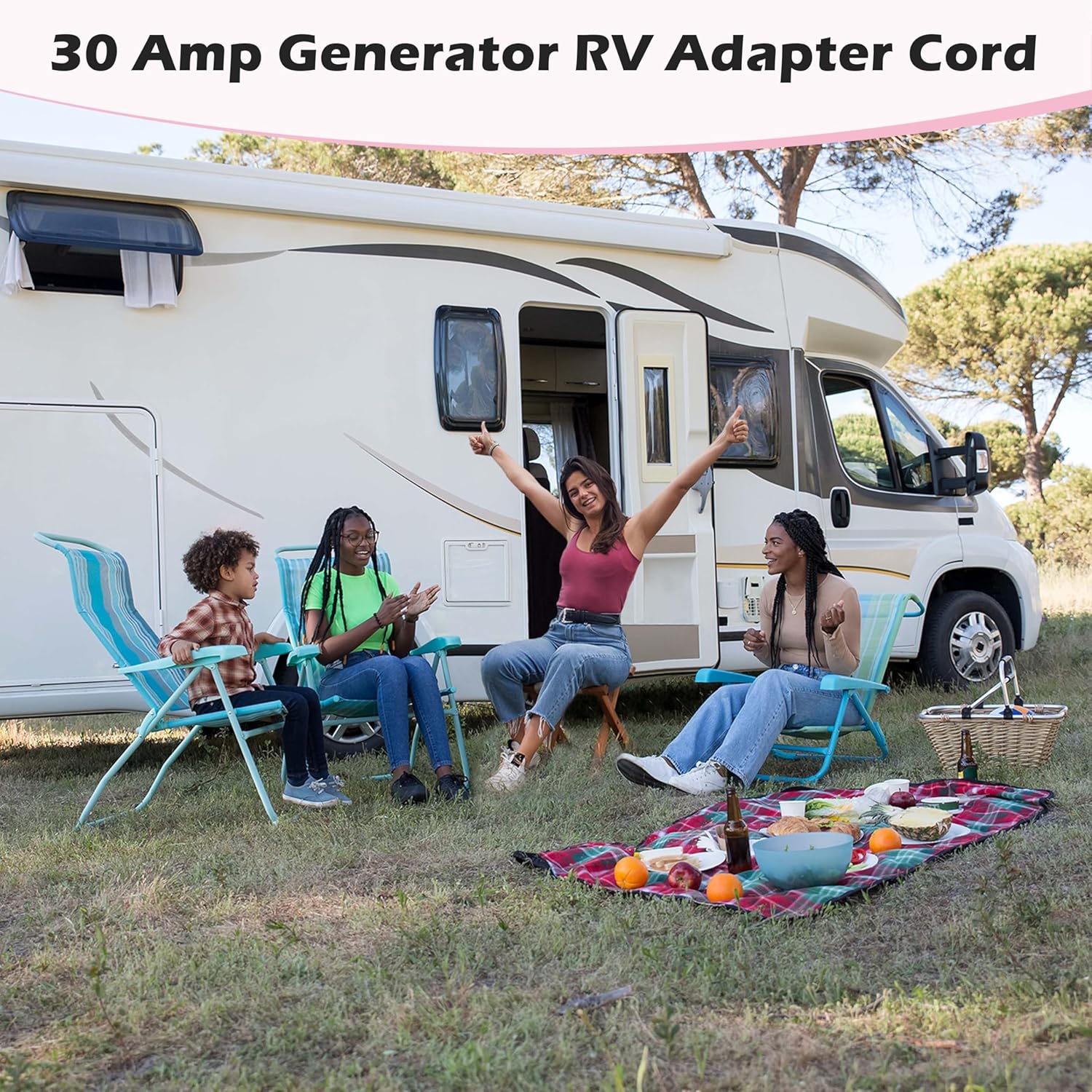 KIKIRV Adaptador de generador RV de 3 clavijas y 30 amperios, adaptador de bloqueo giratorio de 30 amperios, bloqueo giratorio L5-30P macho a TT-30R