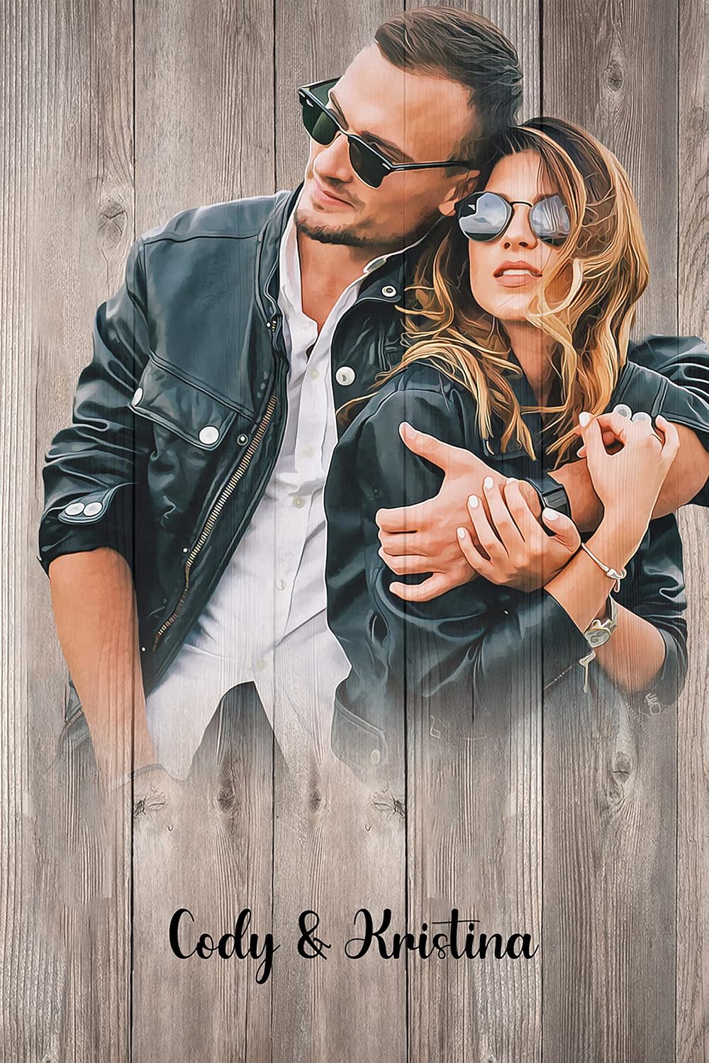 Awesometik Retrato personalizado de pintura fotográfica sobre impresión de madera Retrato de boda Regalo de boda Ilustración de boda Retrato de