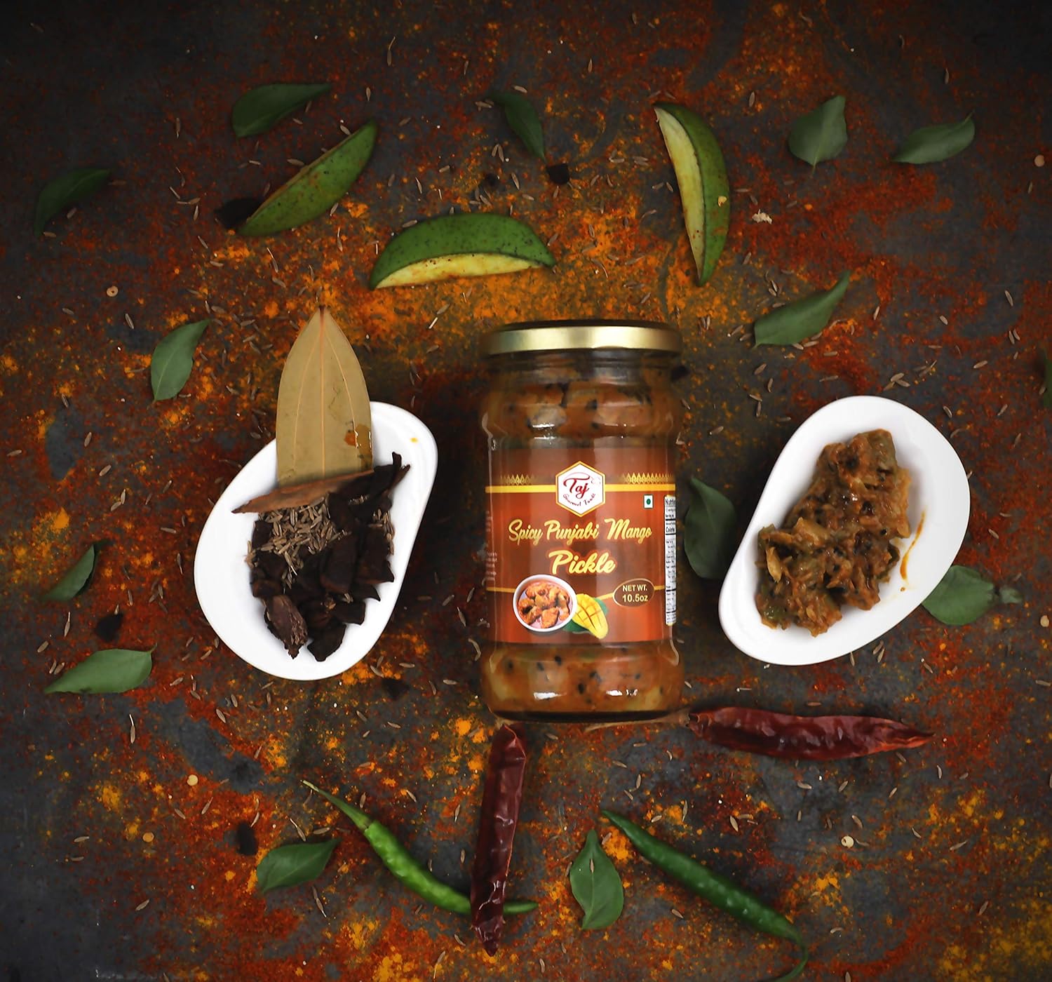 TAJ Picante Punjabi Mango Pickle, (Theeka Achar), 10.5oz (300g)