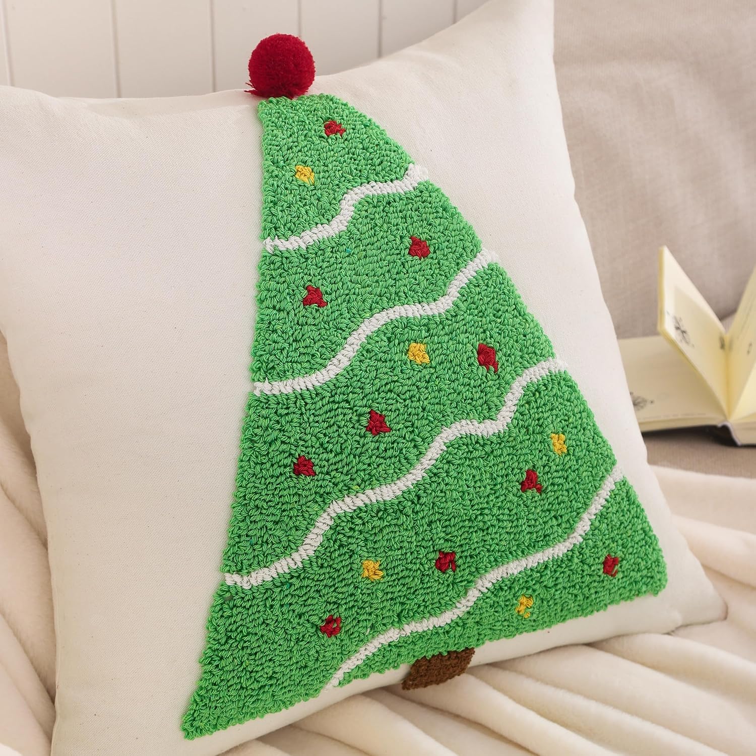 Juego de 2 fundas de almohada de Navidad de 18 x 18 pulgadas, color verde, decoración de fiesta de Navidad, fundas de cojín suaves para sofá, cama,