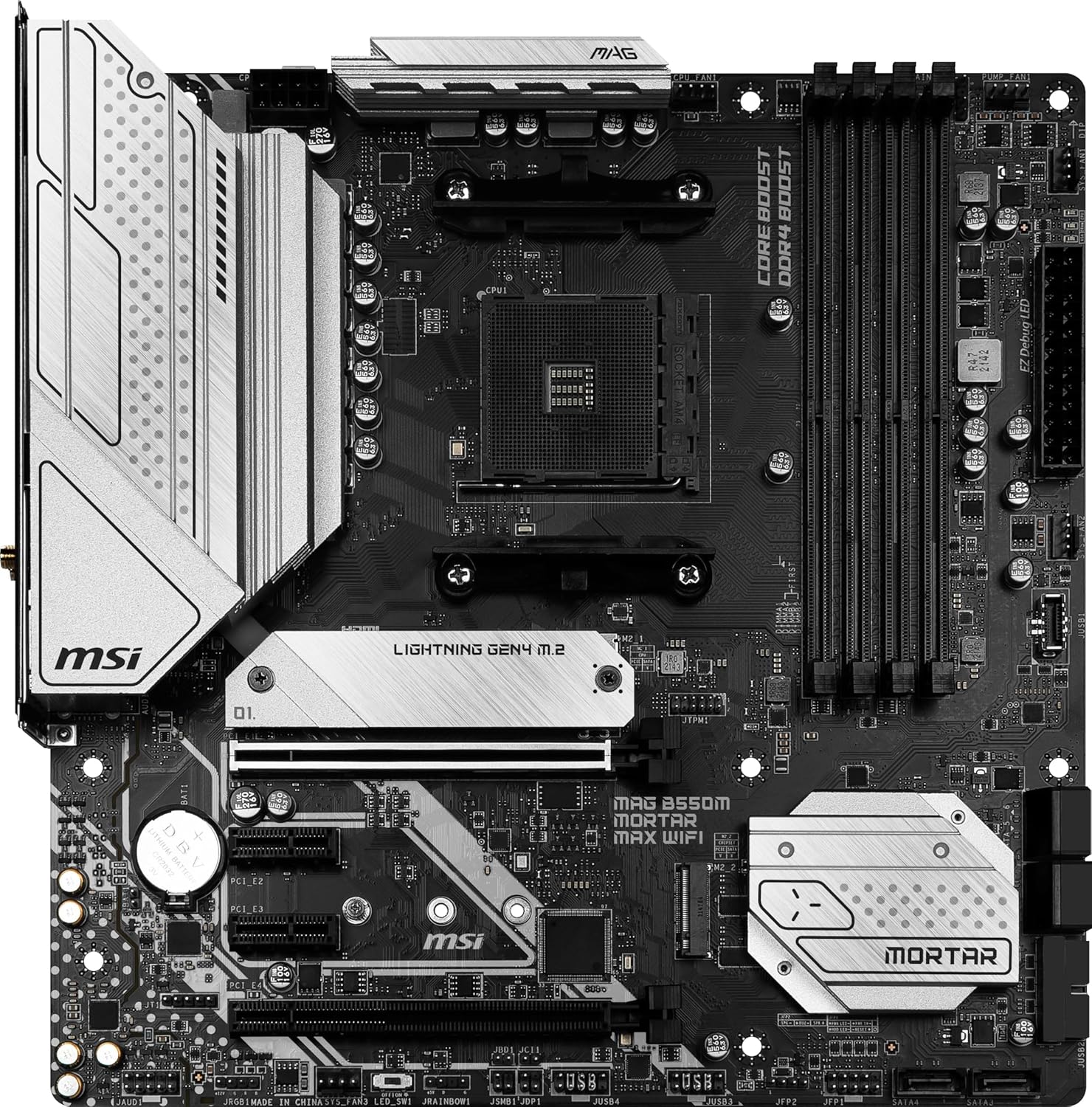 MSI MAG B550M Mortar MAX – Placa base WiFi para juegos (AMD AM4, DDR4, PCIe 4.0, SATA 6Gbs, M.2, USB 3.2 Gen 2, HDMIDP, Micro ATX, Wi-Fi 6E,