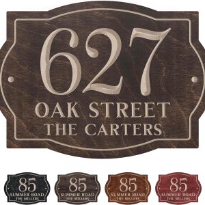 Letrero de dirección de casa personalizado, números de casa personalizados para exteriores, placa de dirección de madera grabada, 5 colores, 14 x 10 Letrero de dirección de casa personalizado, números de casa personalizados para exteriores, placa de dirección de madera grabada, 5 colores, 14 x 10