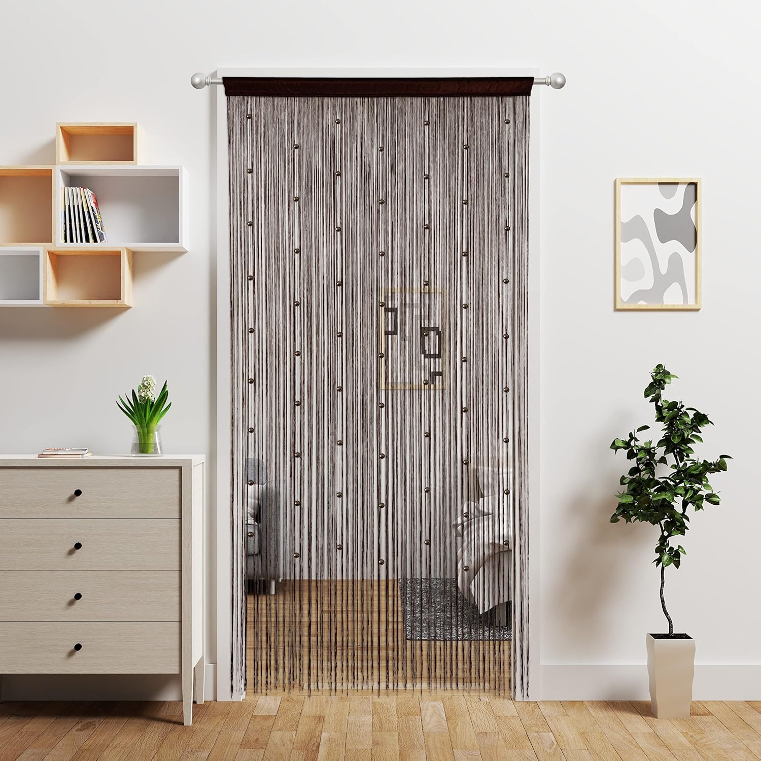 Cortinas de cuentas para puerta, cortinas de cuentas para colgar, divisor de habitación, decoración de cuentas, panel de flecos con purpurina,