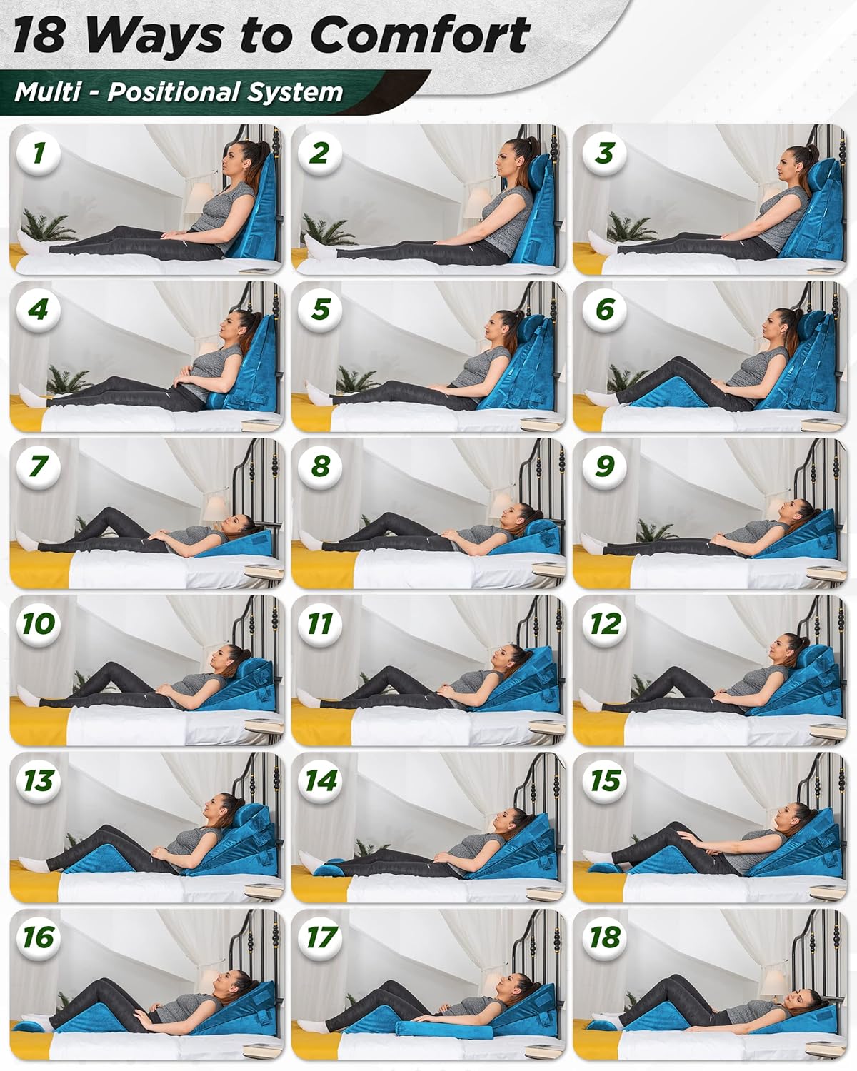 Lunix Juego de 5 almohadas ortopédicas de cuña para cama, espuma viscoelástica poscirugía para aliviar el dolor de espalda, piernas y rodillas,