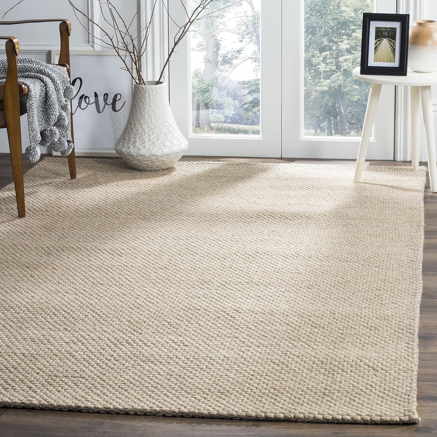 SAFAVIEH Natura Collection – Alfombra de área de 5 x 8 pies, color beige, lana hecha a mano, ideal para zonas de alto tráfico en sala de estar,