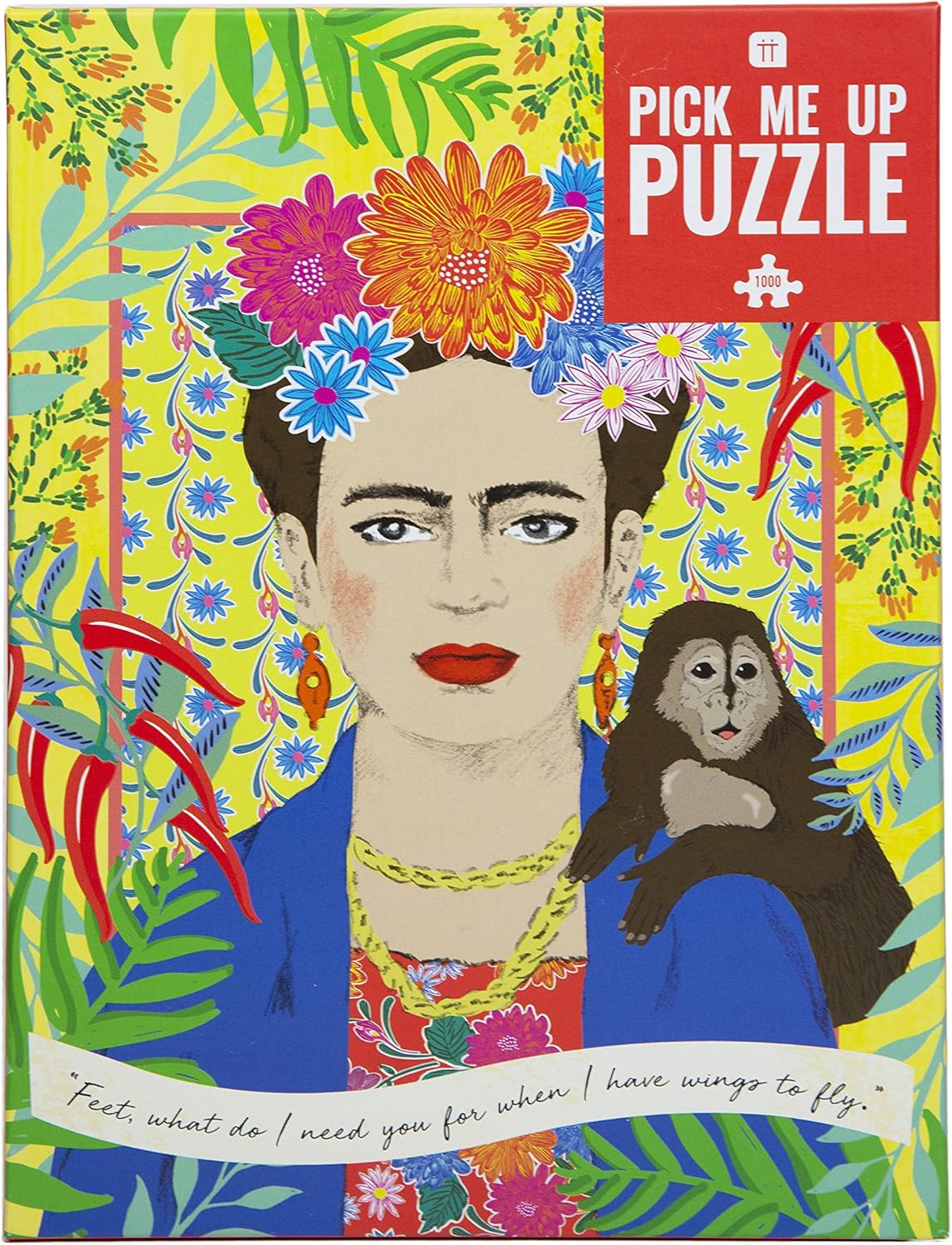 Talking Tables Frida Kahlo – Rompecabezas de 1000 piezas con póster a juego y hoja de trivia, cita inspiradora para mujer, diseño ilustrado