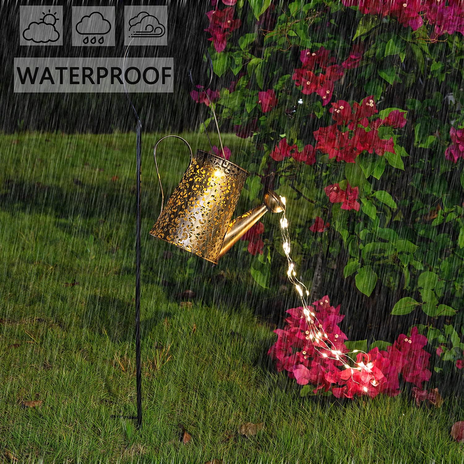 Luces solares para decoración de jardín al aire libre, gran regadera impermeable para colgar, luces de paisaje, decoraciones exteriores para patio,