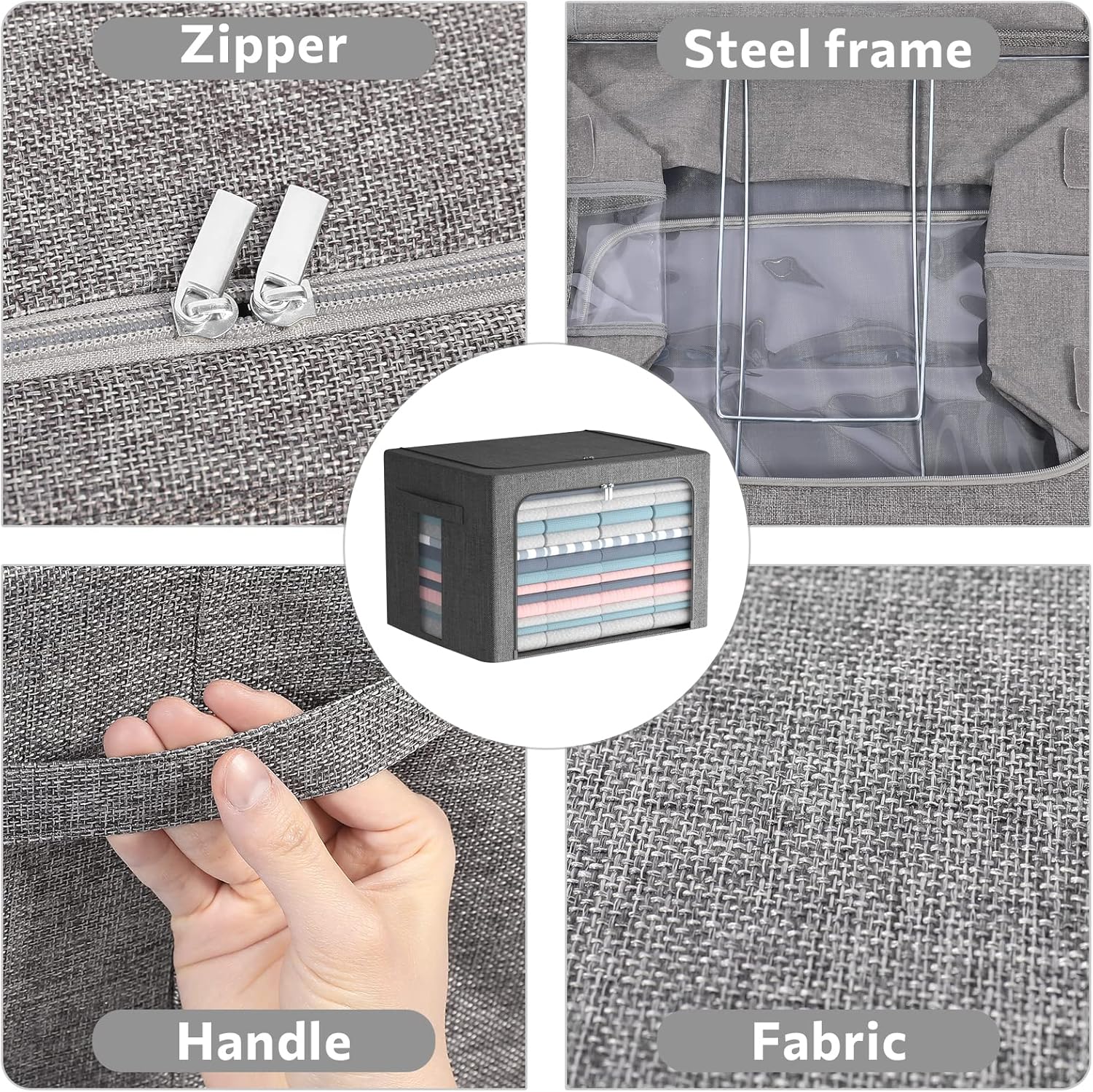 Paquete de 2 contenedores transparentes para almacenamiento de ventana  Gran almacenamiento de tela de lino apilable para ropa de 19.7 x 15.7 x 12.6