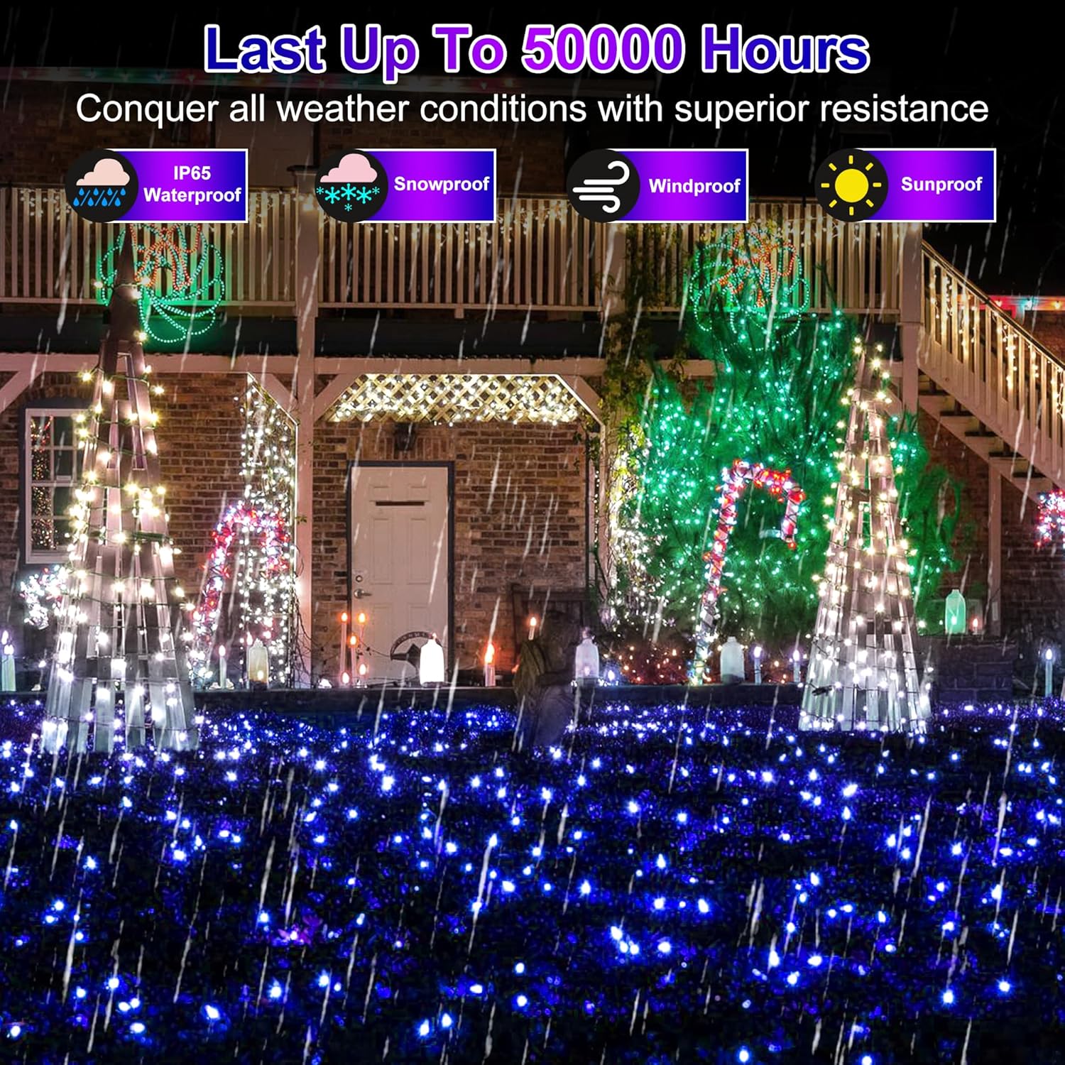 650 luces LED de Navidad de 246 pies para exteriores, 8 modos de iluminación, cadena de luces de hadas, luces impermeables para árbol de Navidad con