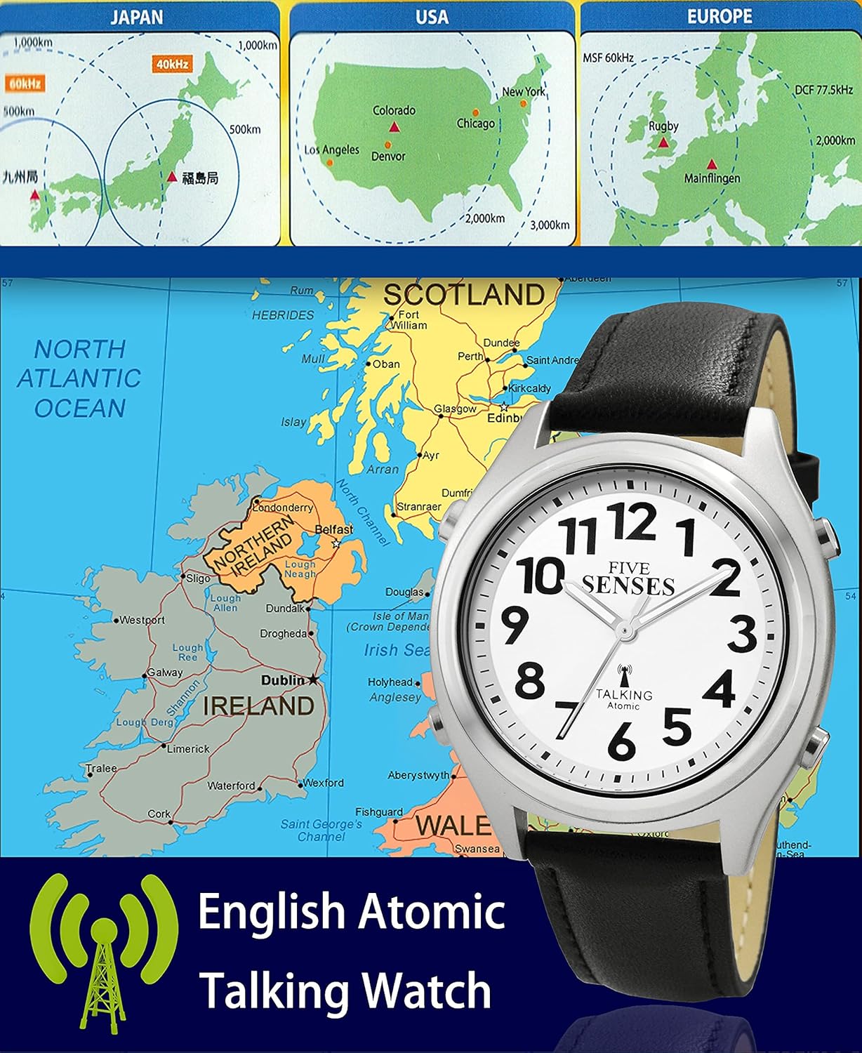 Five Senses Reloj de habla atómica inglesa para personas mayores con despertador más fuerte con discapacidad visual 1099, Moderno