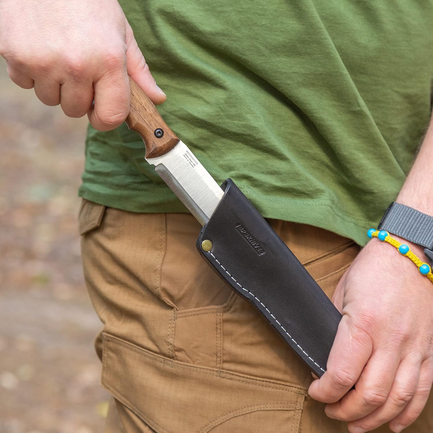 BPS Knives HK5 CSH – Cuchillo de espiga completa con funda de cuero, cuchillo táctico de supervivencia, cuchillos de campamento, cuchillo de acero