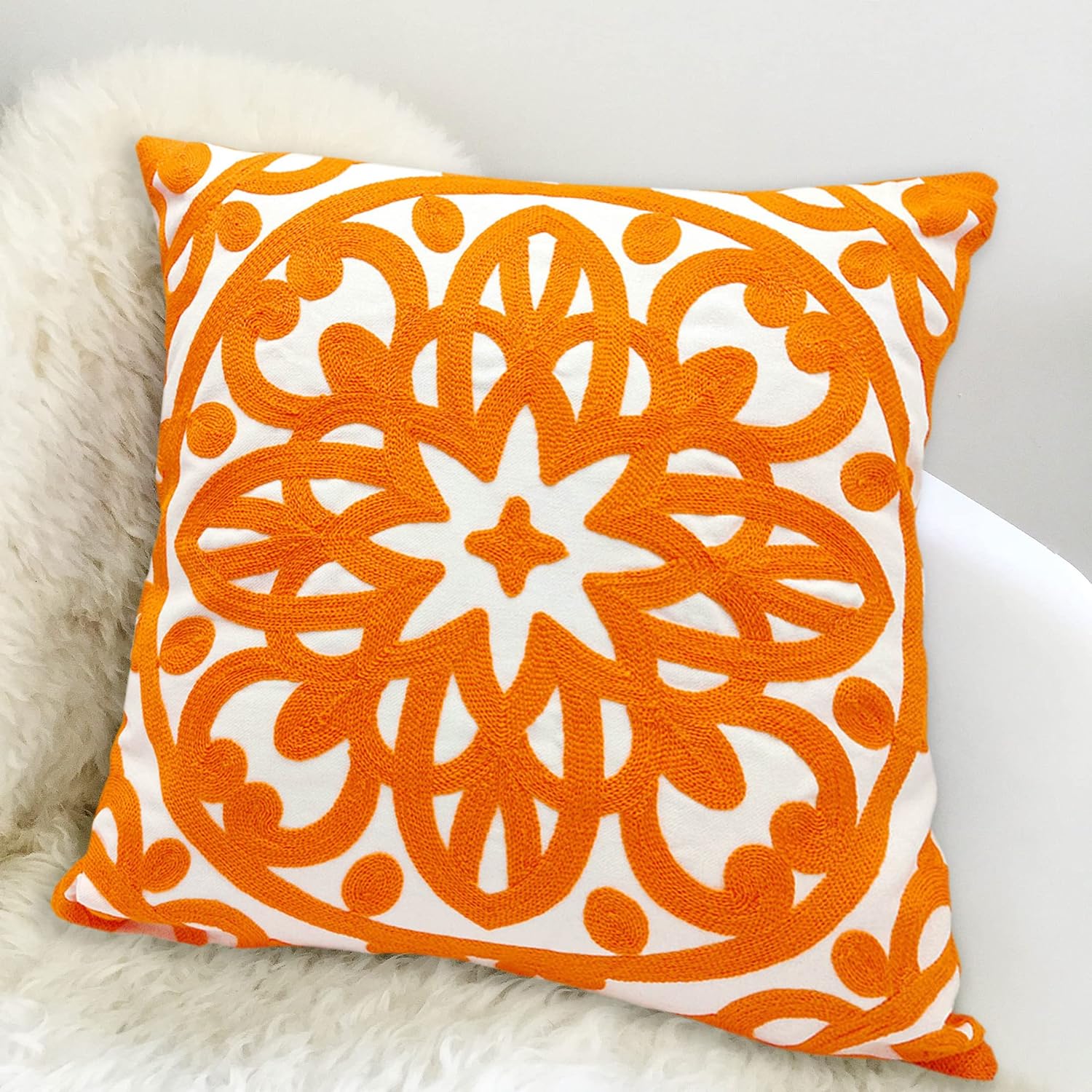 Funda de almohada decorativa bordada de 20 x 20 pulgadas, patrón de mandala bohemio moderno y grueso, lona de algodón duradera suave funda de cojín