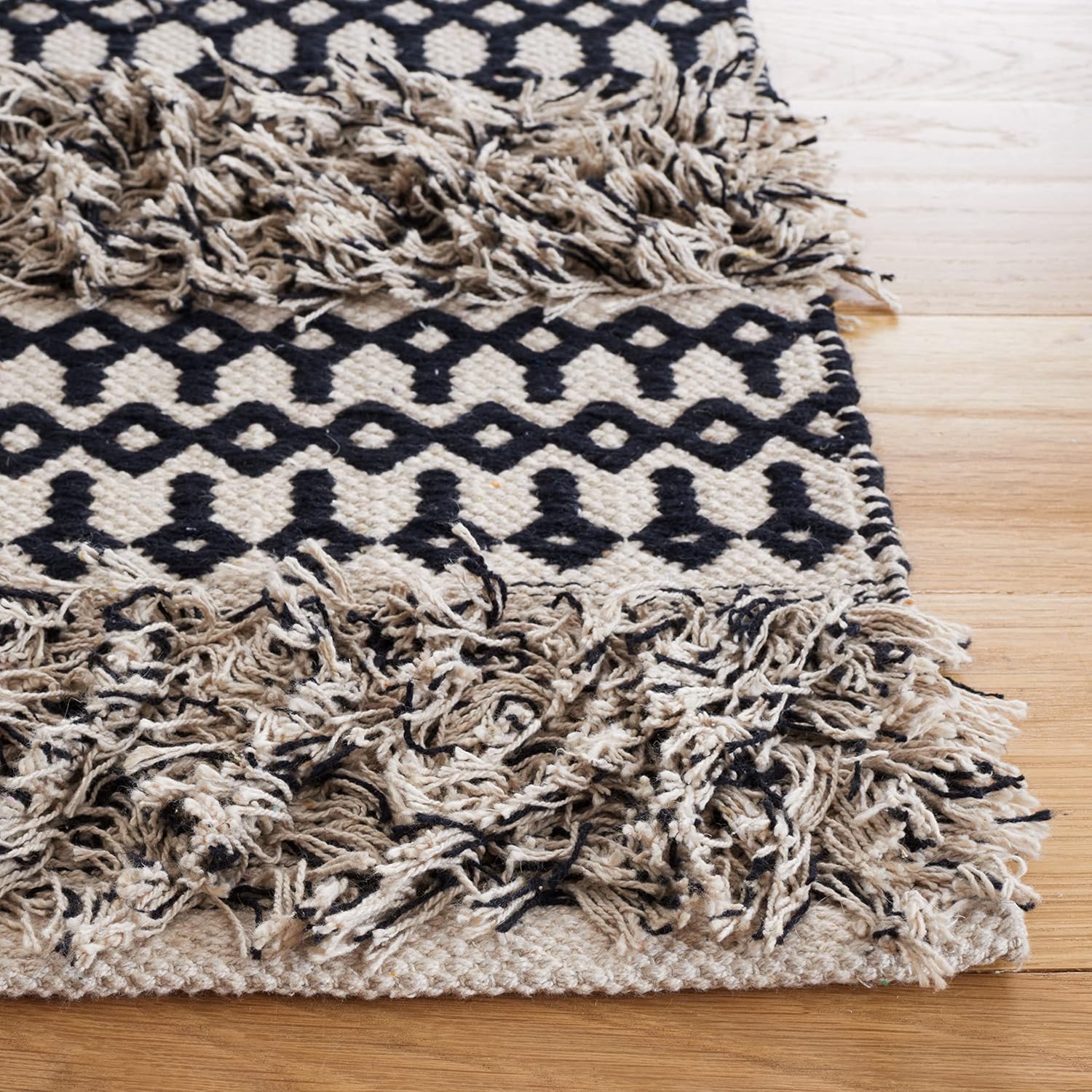 SAFAVIEH Natura Collection – Alfombra de área de 8 x 10 pies, color negro y marfil, diseño de algodón de tejido plano, fácil cuidado, ideal para