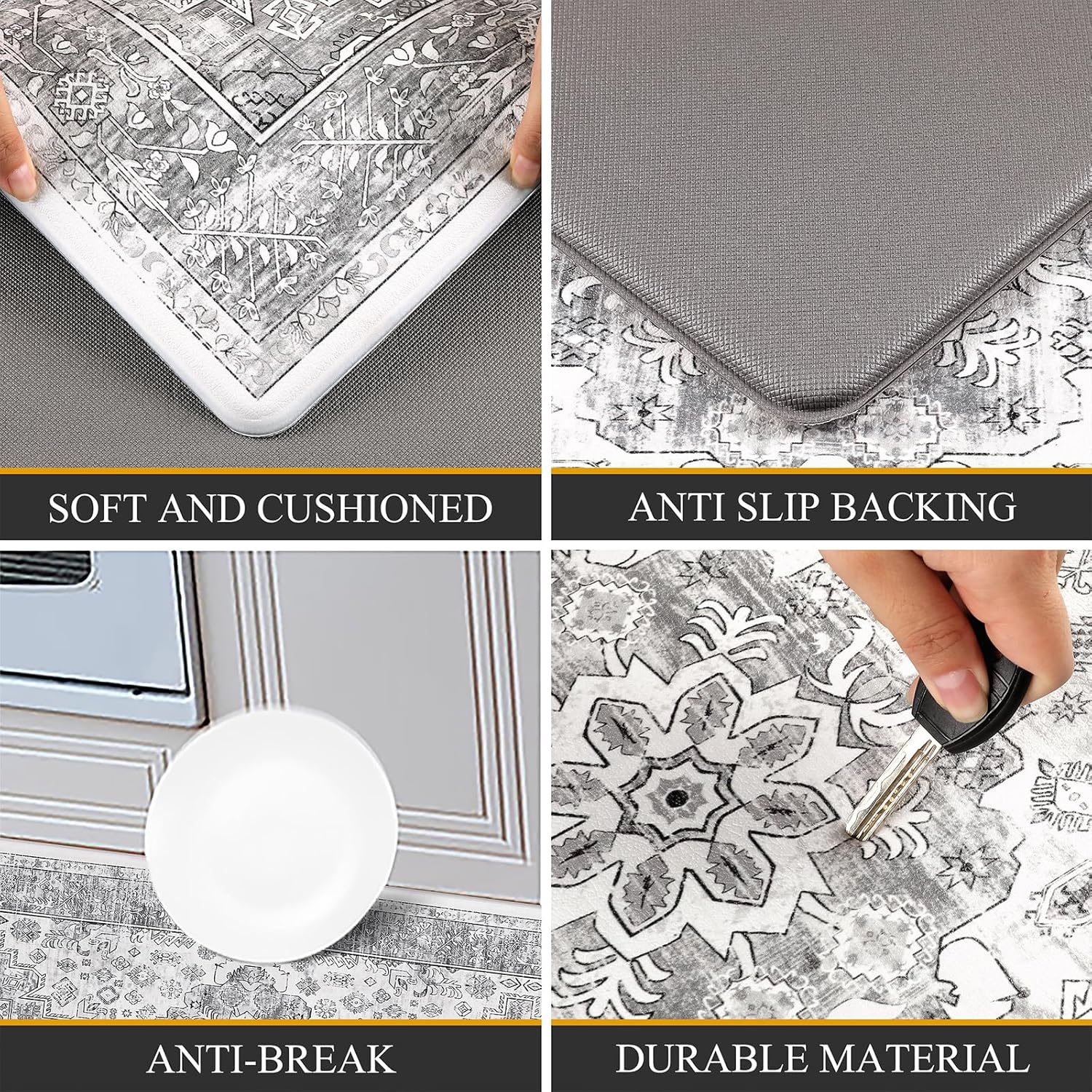 Pauwer Juego de 2 tapetes de cocina antideslizantes para piso, tapetes de cocina acolchados para piso, tapete cómodo de pie, tapete de pie