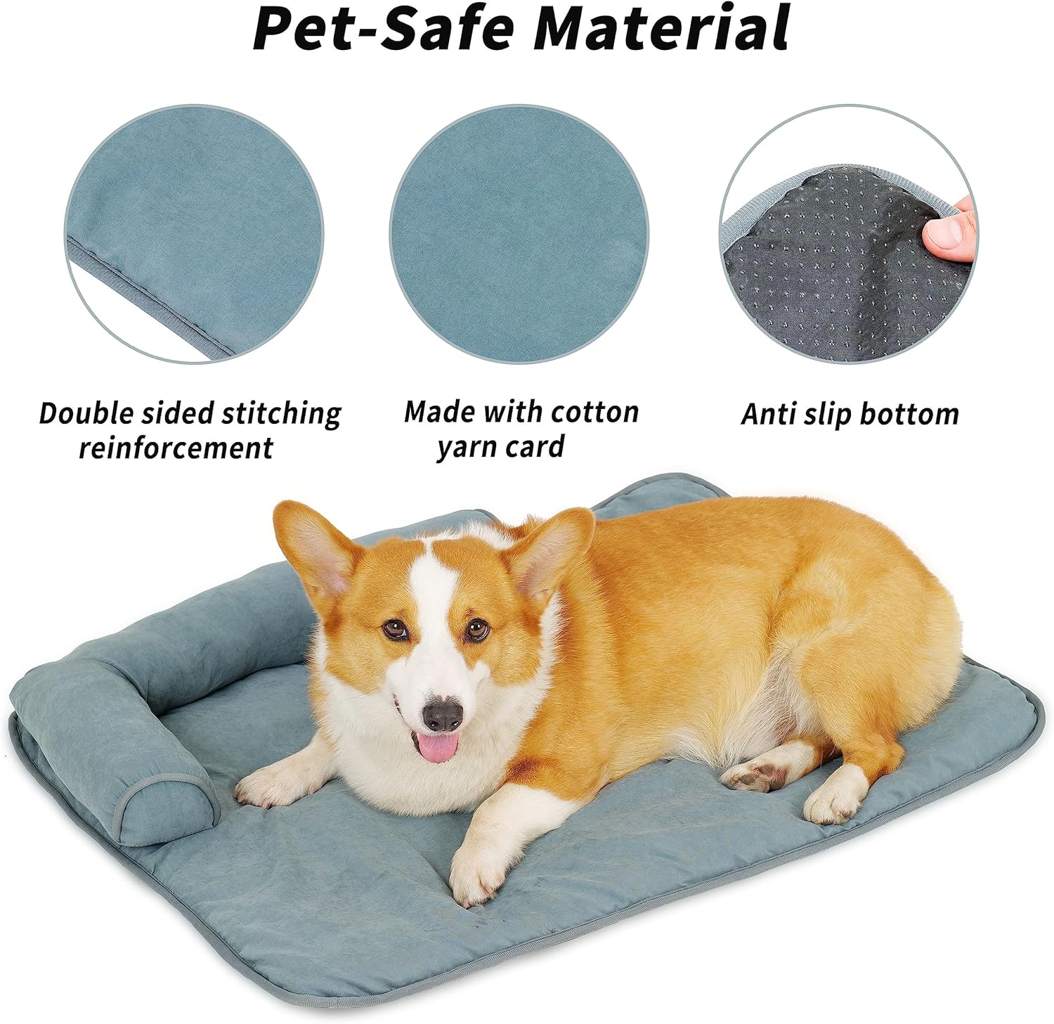 Almohadilla de algodón suave y duradera color caqui para perros y gatos medianos con superficie antiadherente y una almohada en L, lavable a