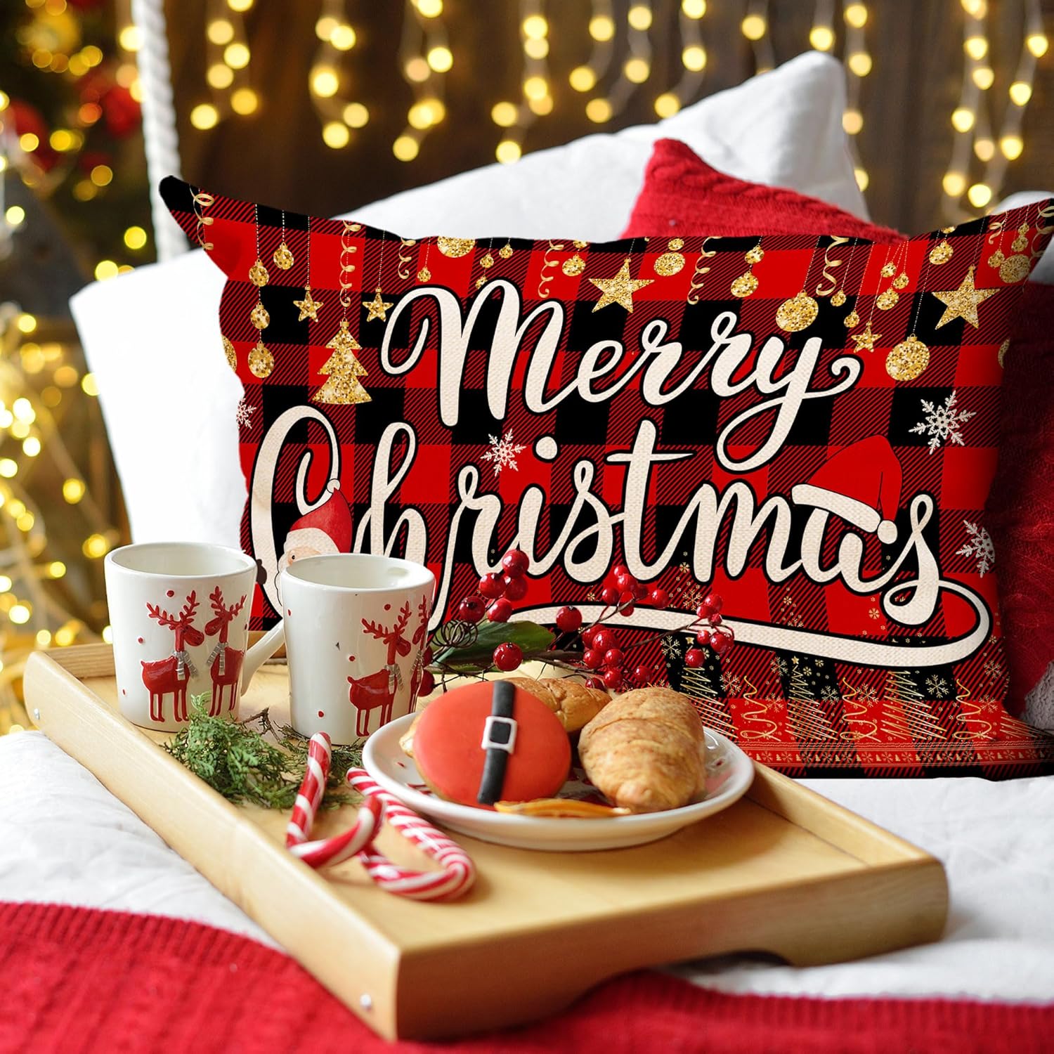 Unibyby Funda de almohada de Navidad de 12 x 20 pulgadas, funda de almohada lumbar de Feliz Navidad, funda de almohada decorativa de Navidad a