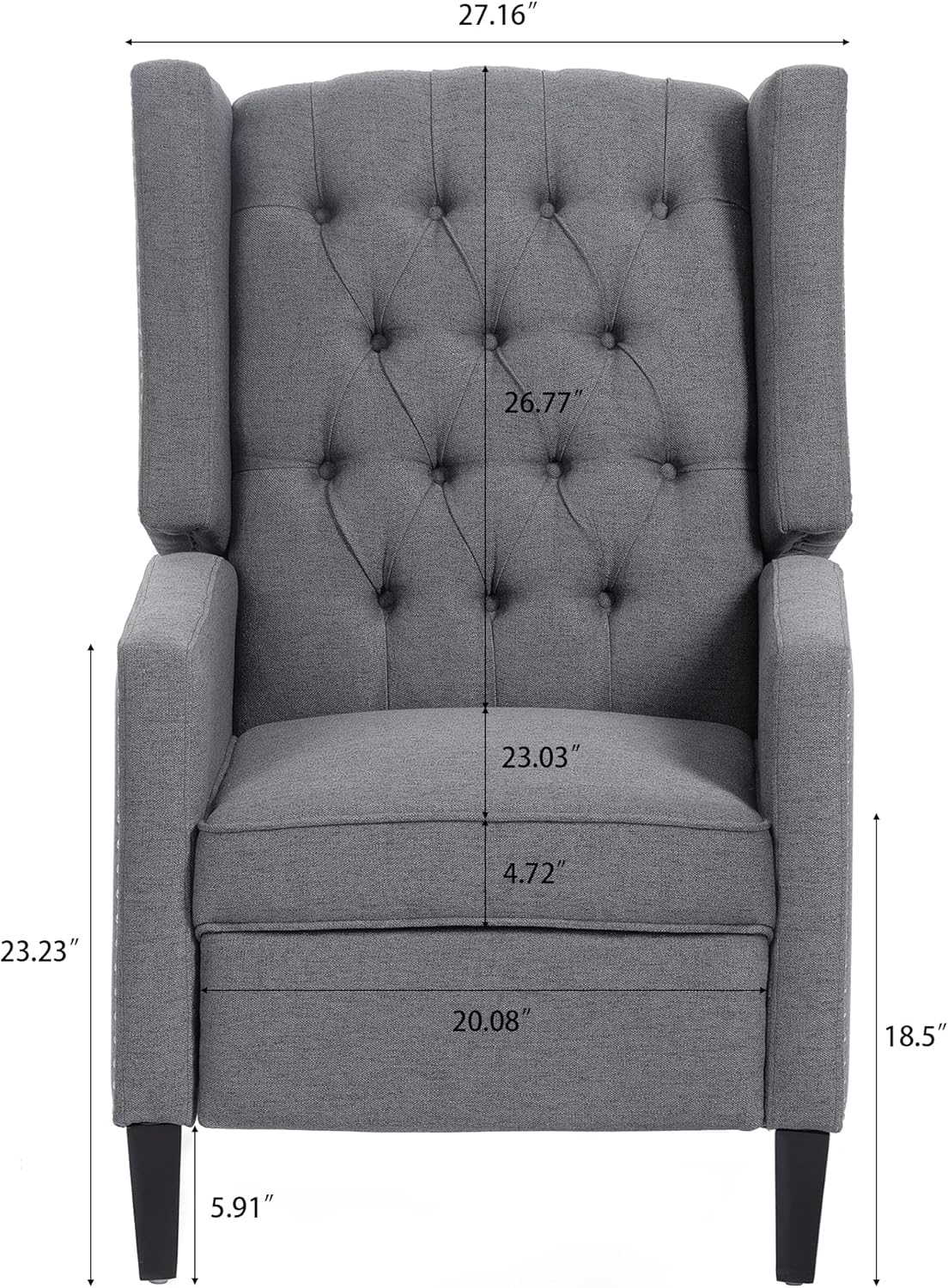 Silla reclinable con respaldo ajustable, cómoda silla reclinable con respaldo ajustable, sillón de tela copetuda con remaches vintage para sala de