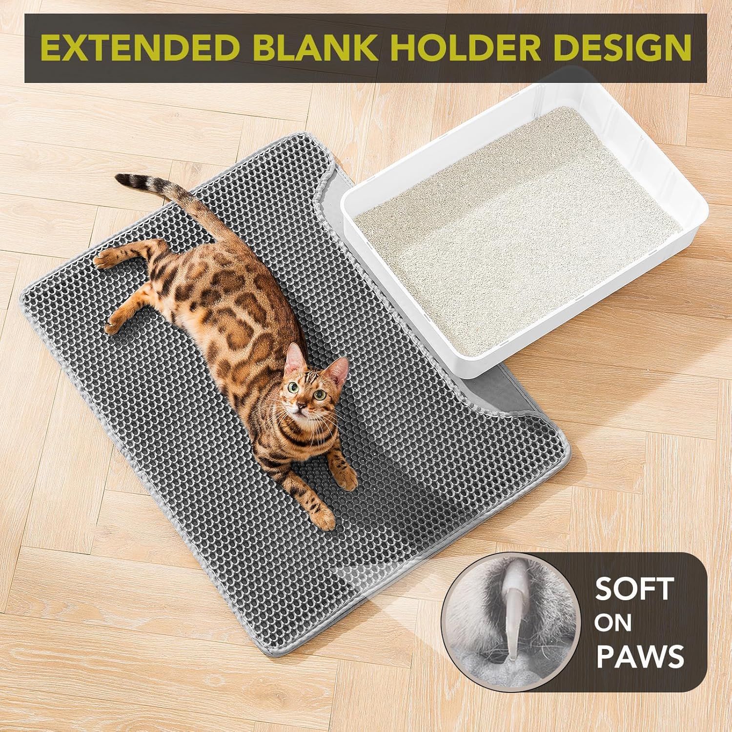Tapete de arena para gatos, tapete grande para atrapar cajas de arena para gatitos, 30 x 23 pulgadas, doble capa de orina e impermeable, lavable,