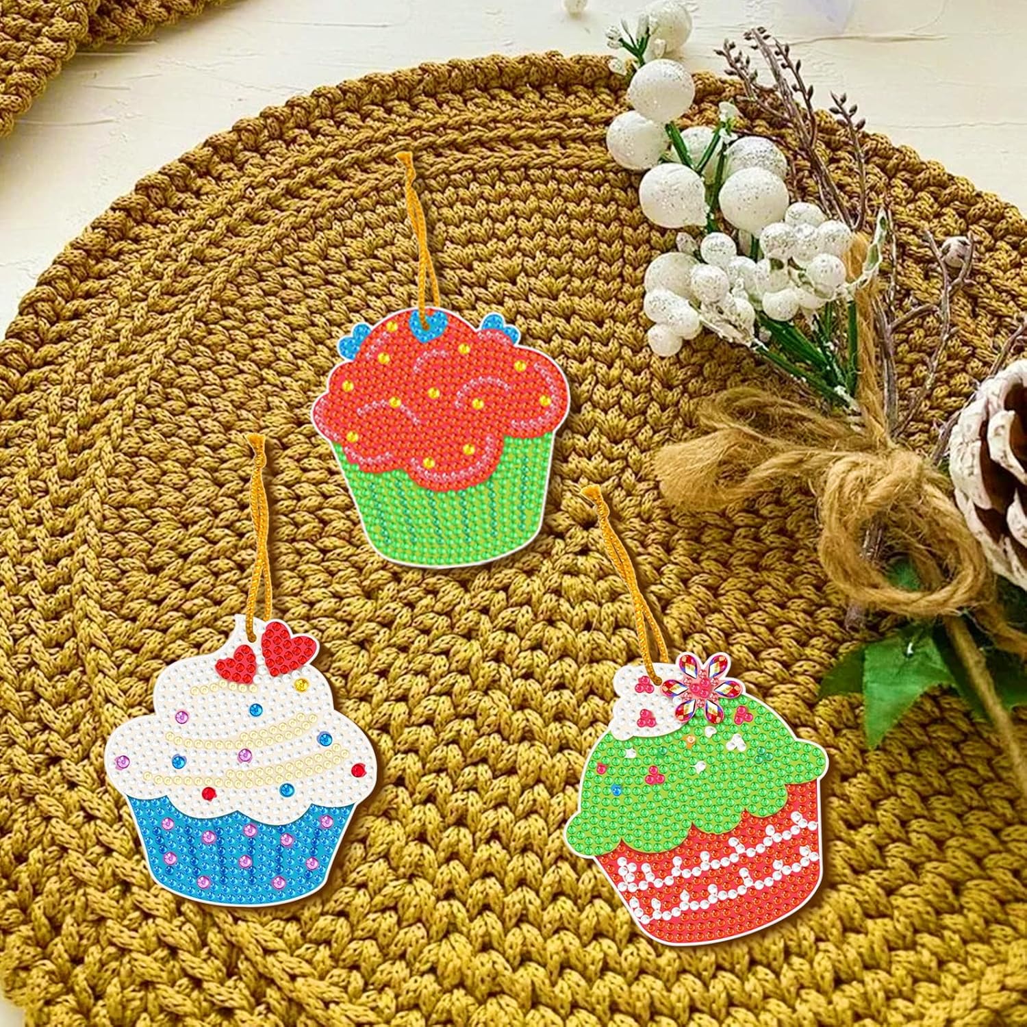 LXTONG Colgante colgante de pintura de diamantes para cupcakes, 9 piezas de cristal con forma especial de diamante por números, adornos colgantes