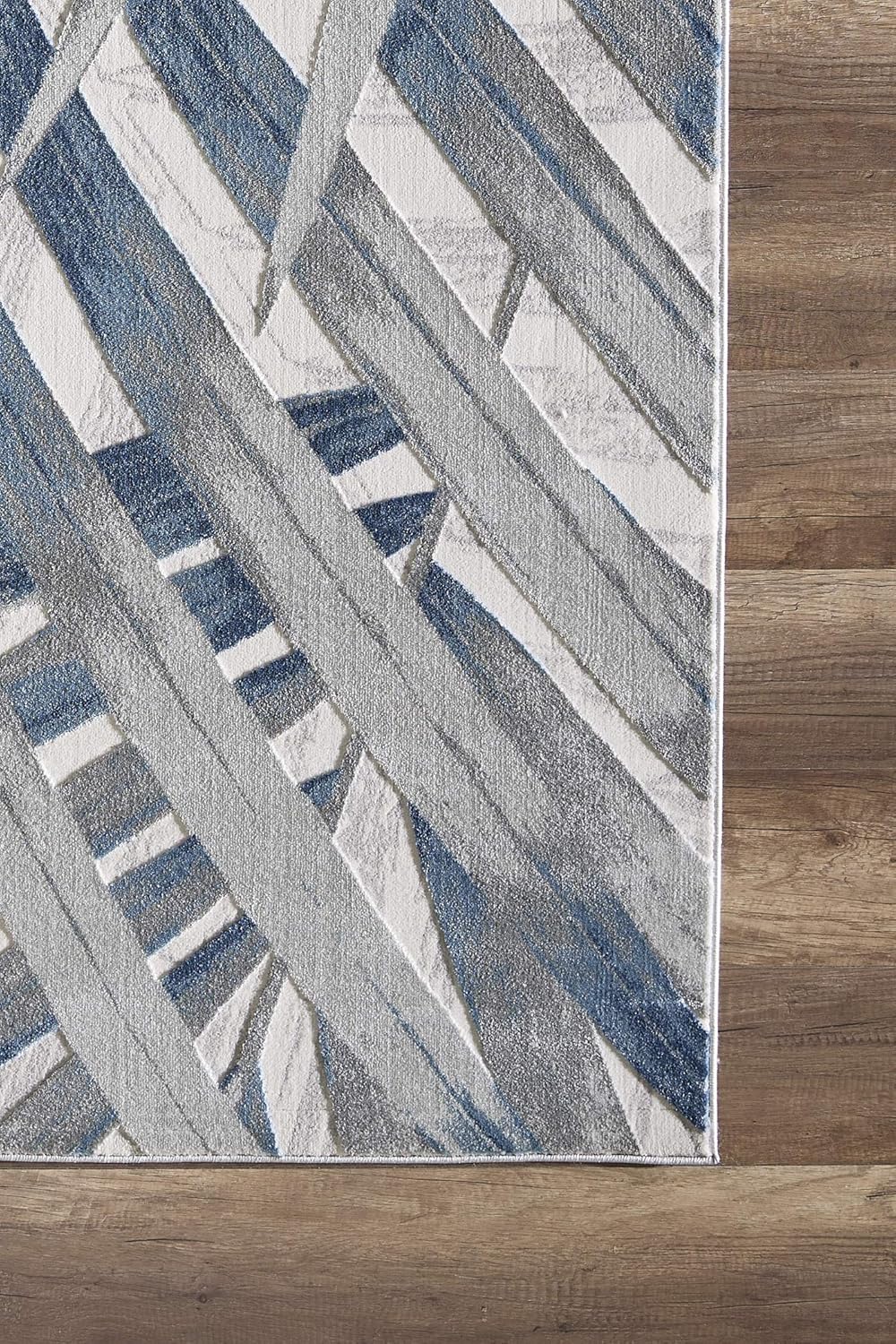Abani Nova Collection – Alfombra de 8 pies 11 pulgadas x 12 pies, diseño floral de hoja de palma, color azul, gris y beige, alfombra de estilo