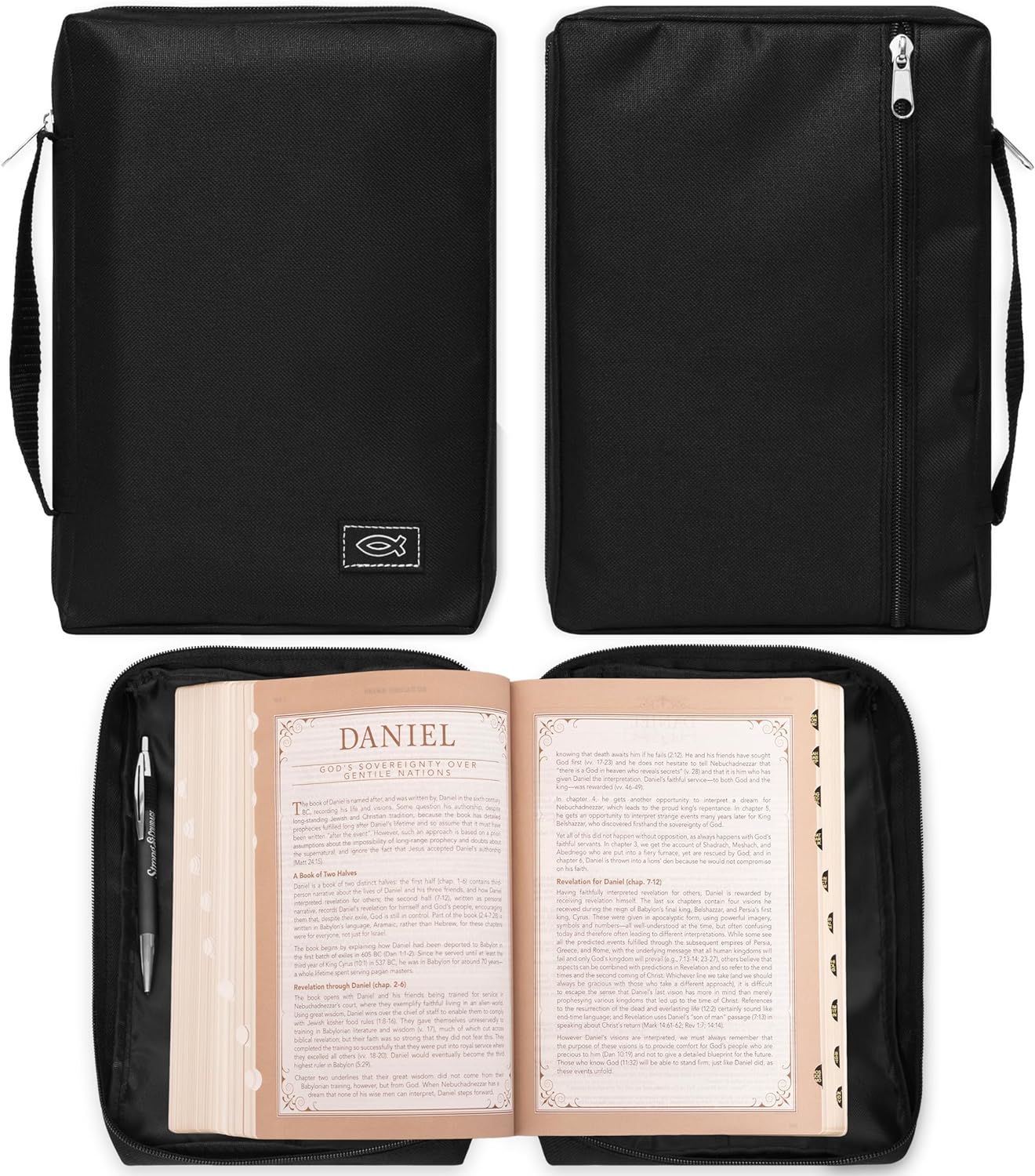 Funda de lona para hombres y mujeres con cremallera para Biblia o libro con asa.