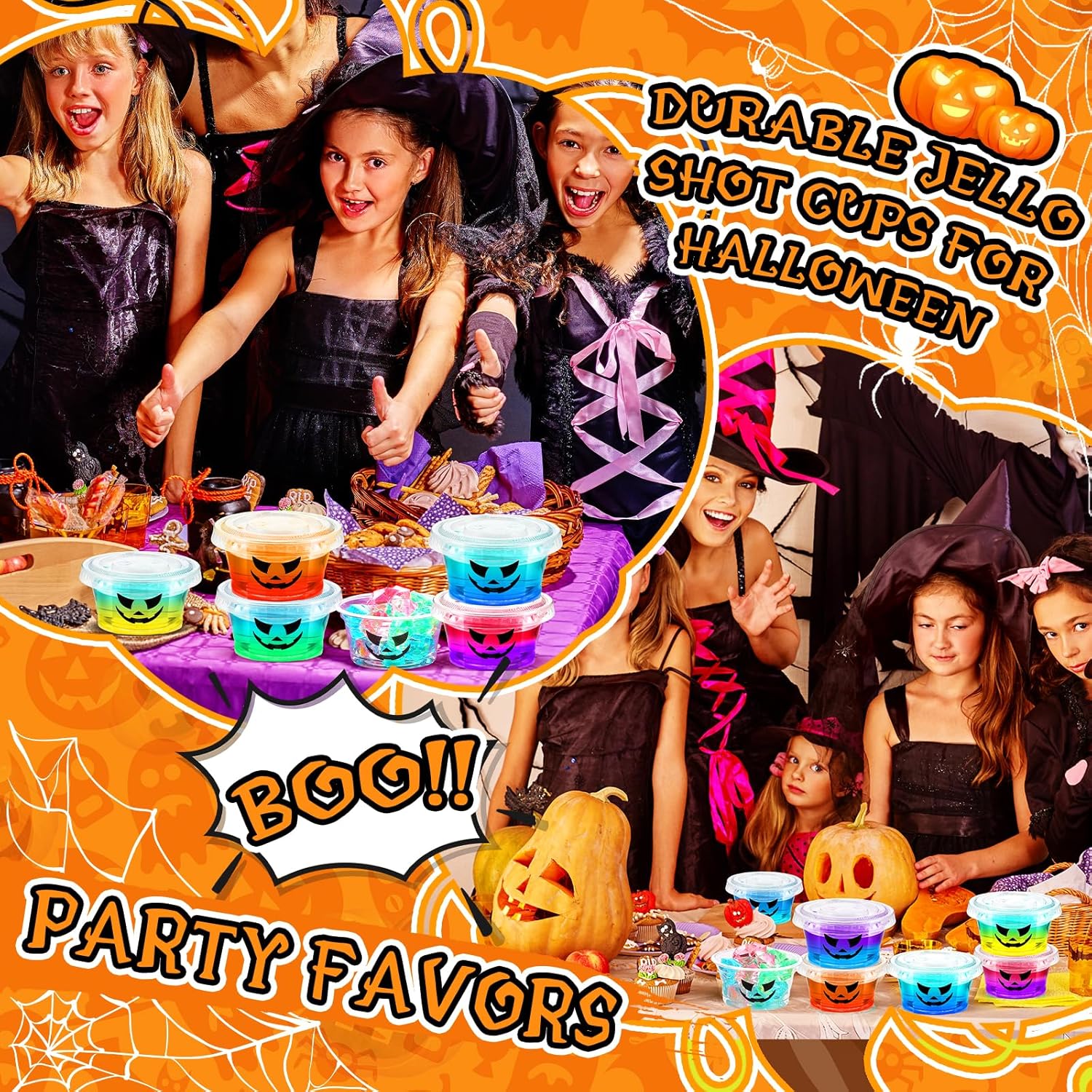 150 vasos de gelatina de 2 onzas con tapas, divertido diseño de Jack O Lantern para Halloween, Navidad, Acción de Gracias, despedida de soltera