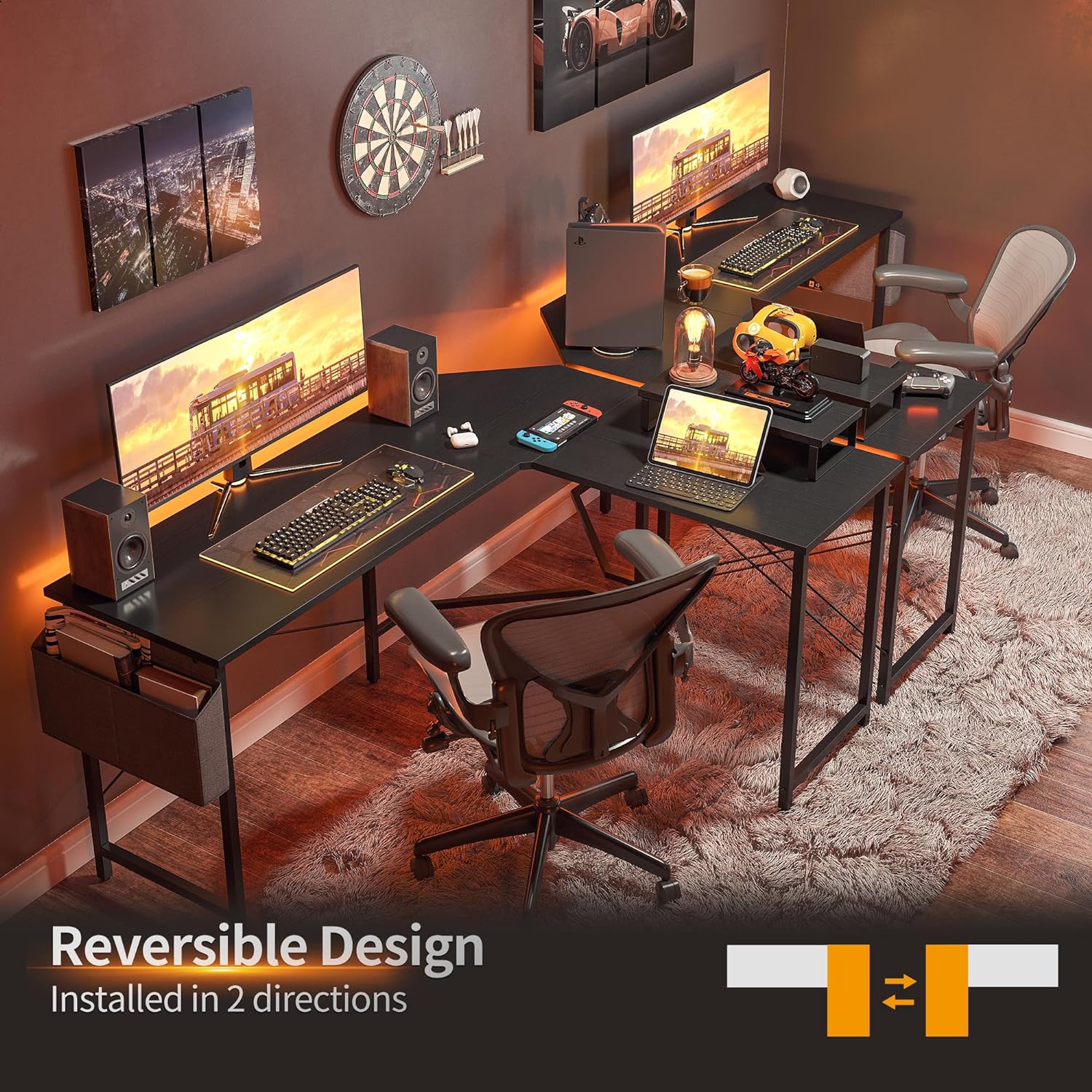 CubiCubi Escritorio para juegos en forma de L, escritorio esquinero para computadora de 66.9 pulgadas con estante para monitor para oficina en casa,