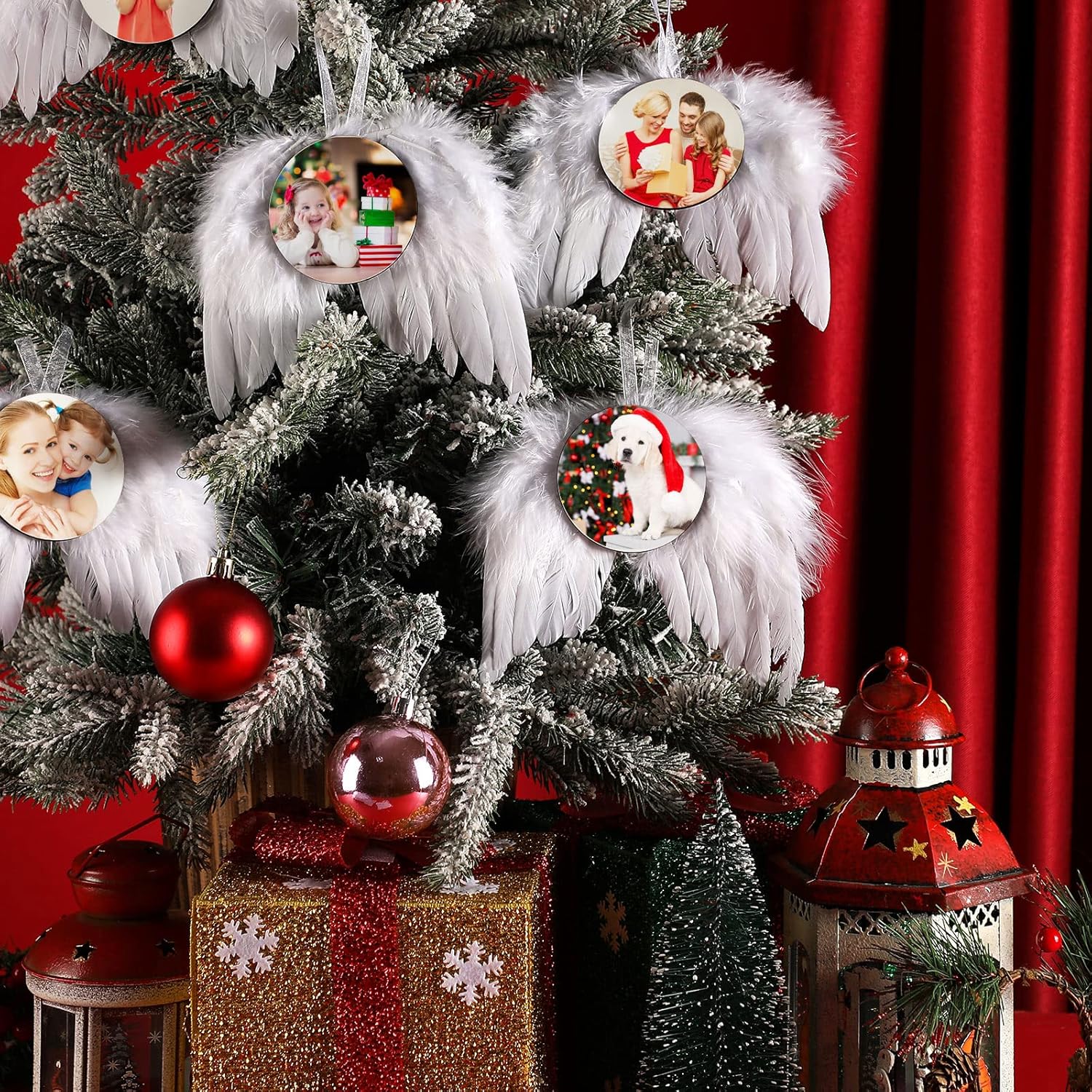 Adorno navideño para colgar con alas de ángel blancas, decoración colgante de plumas con sublimación en blanco para árbol de Navidad, manualidades,