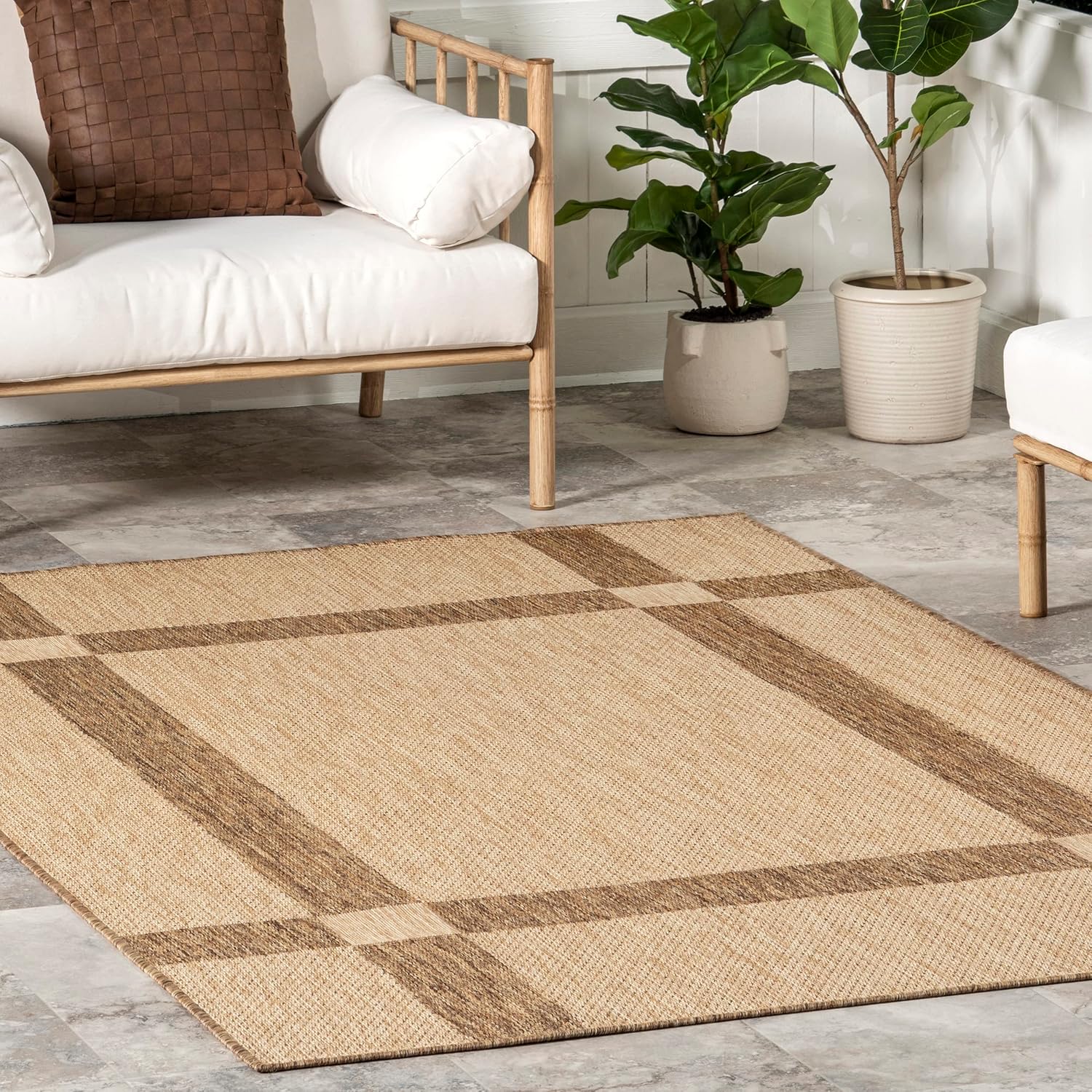 nuLOOM Natasha – Alfombra casual a rayas para interiores y exteriores, 5 x 8 pies, color beige