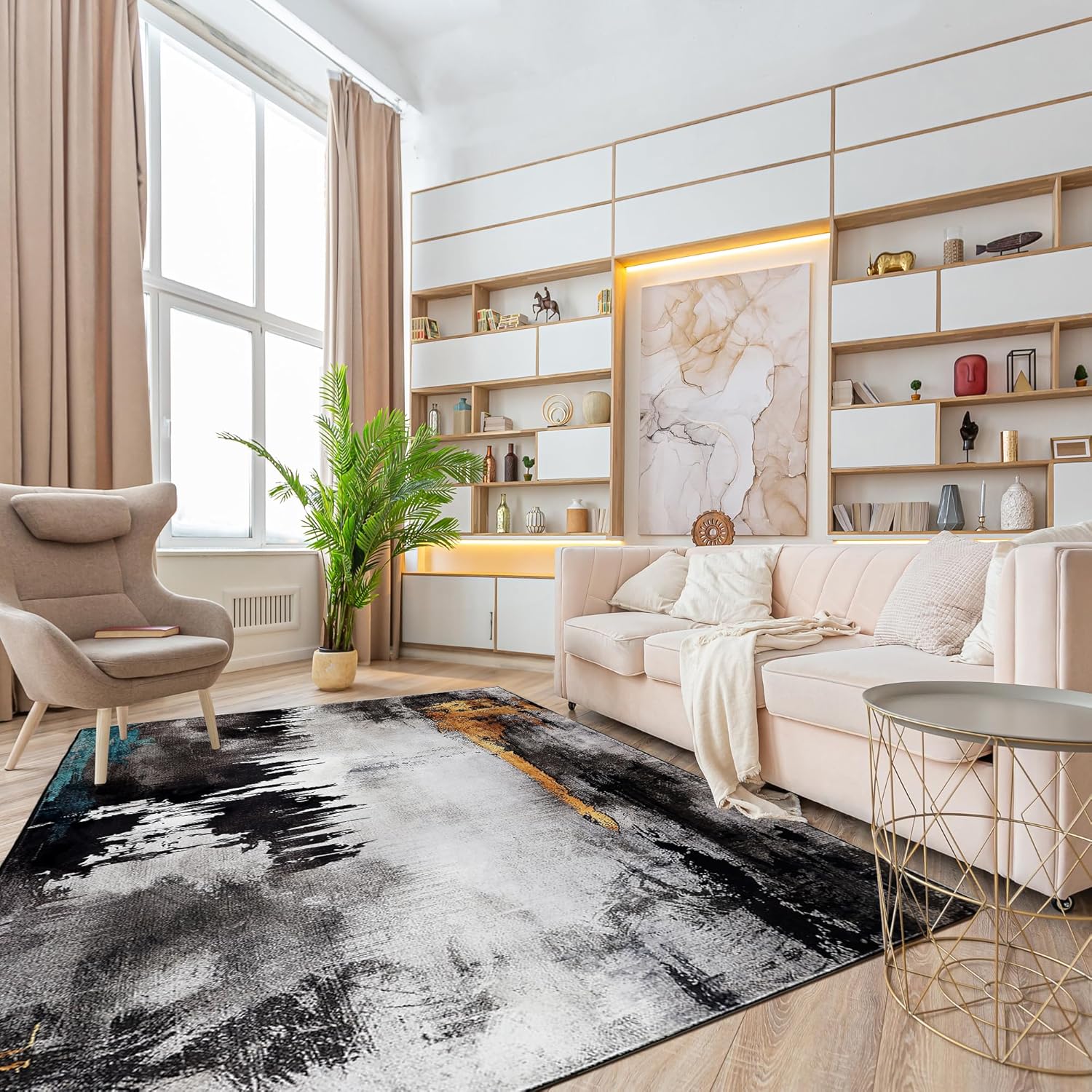 JML Alfombra de área de 3 x 5 pies para sala de estar, alfombra lavable para dormitorio, suave, antideslizante, más gruesa, alfombra de área de pelo