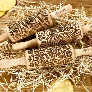 FLORAL 3 Small Textured Rolling Pinset. Wooden laser engraved embossing dough roller for embossed cookies gift for Birthday, Easter by Algis Crafts FLORAL 3 Small Textured Rolling Pinset. Wooden laser engraved embossing dough roller for embossed cookies gift for Birthday, Easter by Algis Crafts
