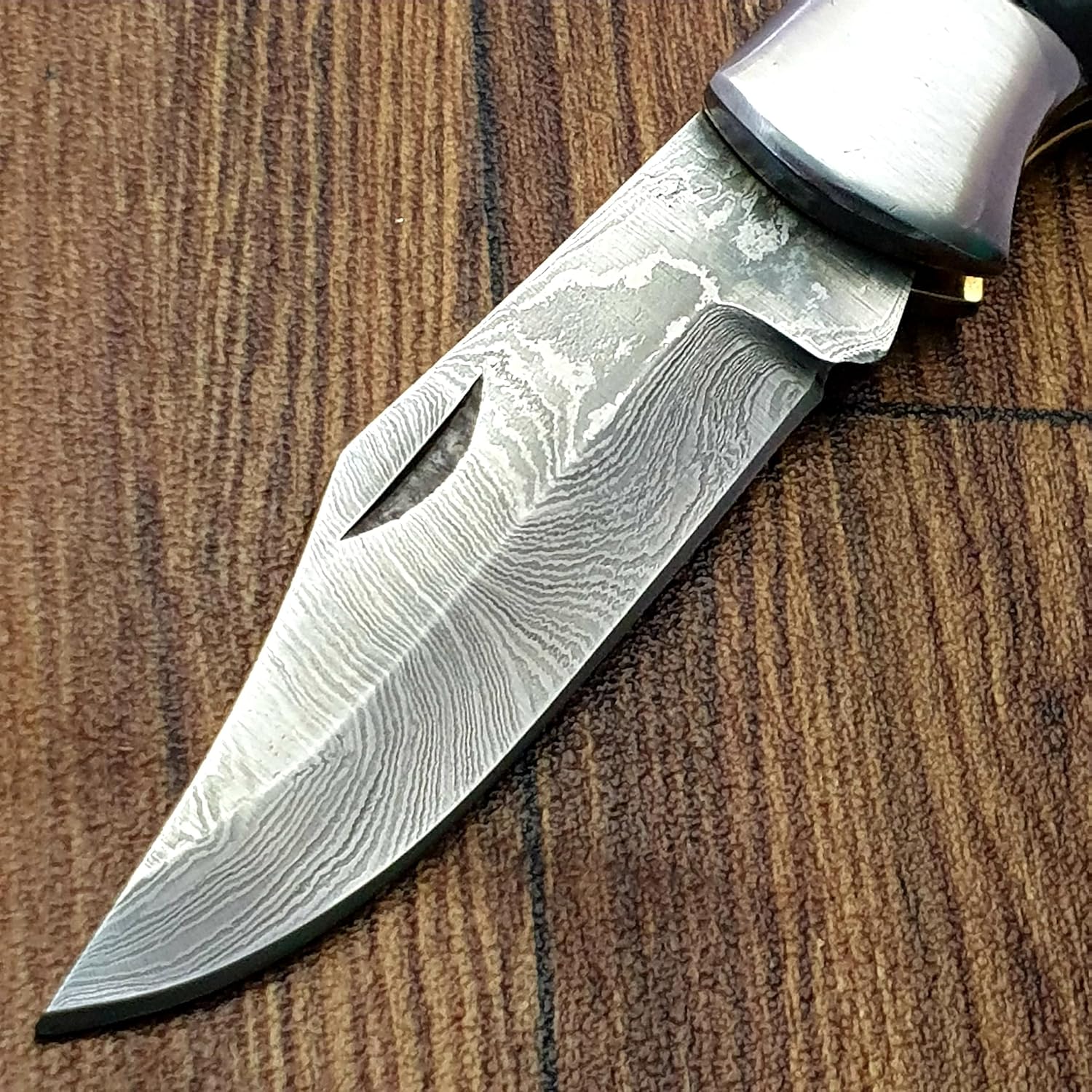 FZ-05 Cuchillo de bolsillo de Damasco hecho a mano para hombres  Cuchillo plegable con bloqueo de revestimiento  Cuchillo de bushcraft para pesca,