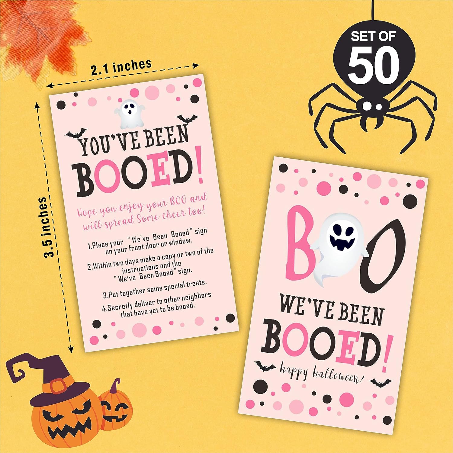 JCVUK Tarjetas de juego de propagación de Halloween, Has sido abucheado! Hemos sido abucheados! 50 tarjetas de juego para difundir alegría para