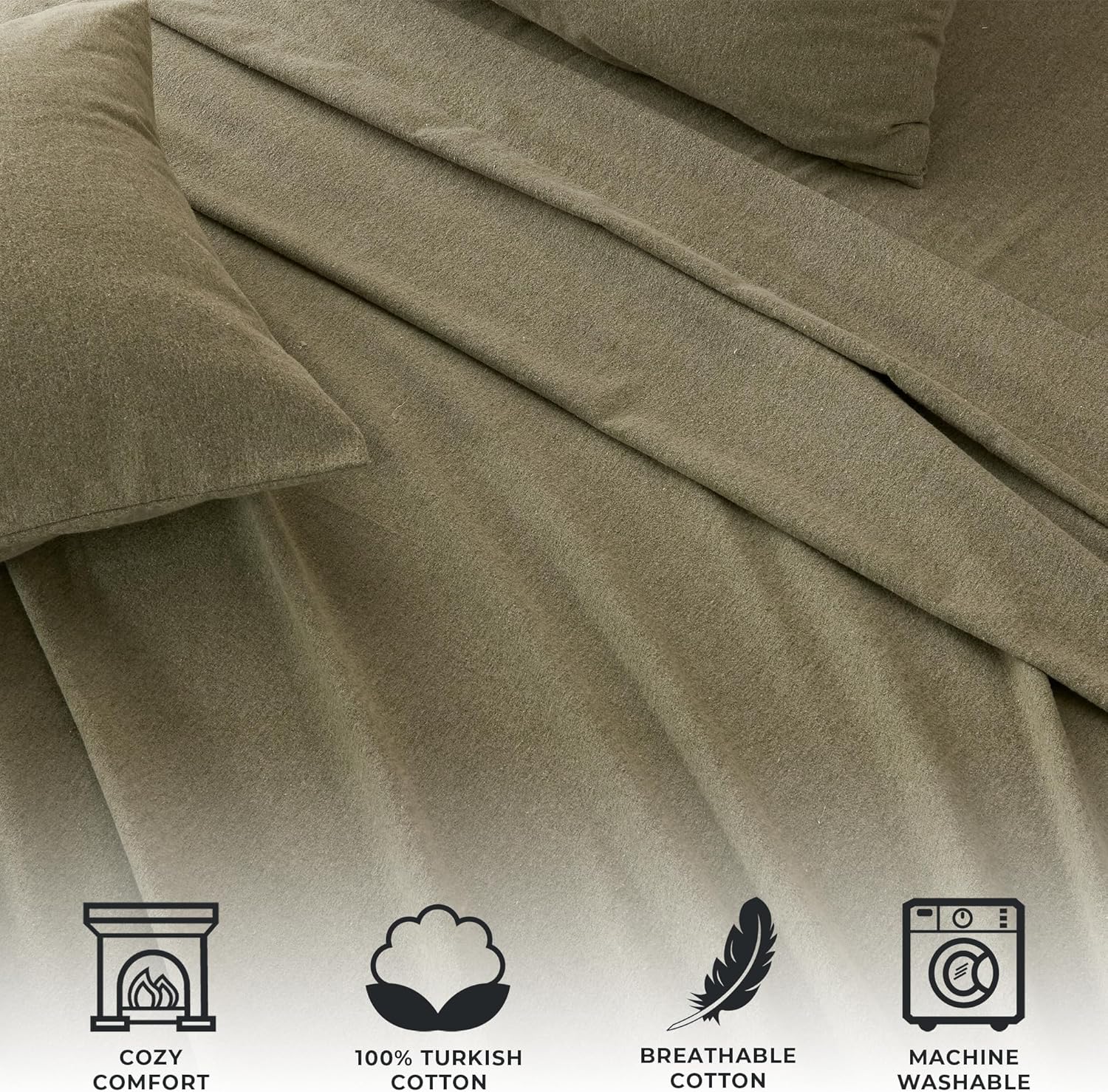 Great Bay Home Juego de sábanas de franela de mezcla de algodón de 4 piezas  Sábanas y fundas de almohada de algodón  Cálidas, doble cepillado para