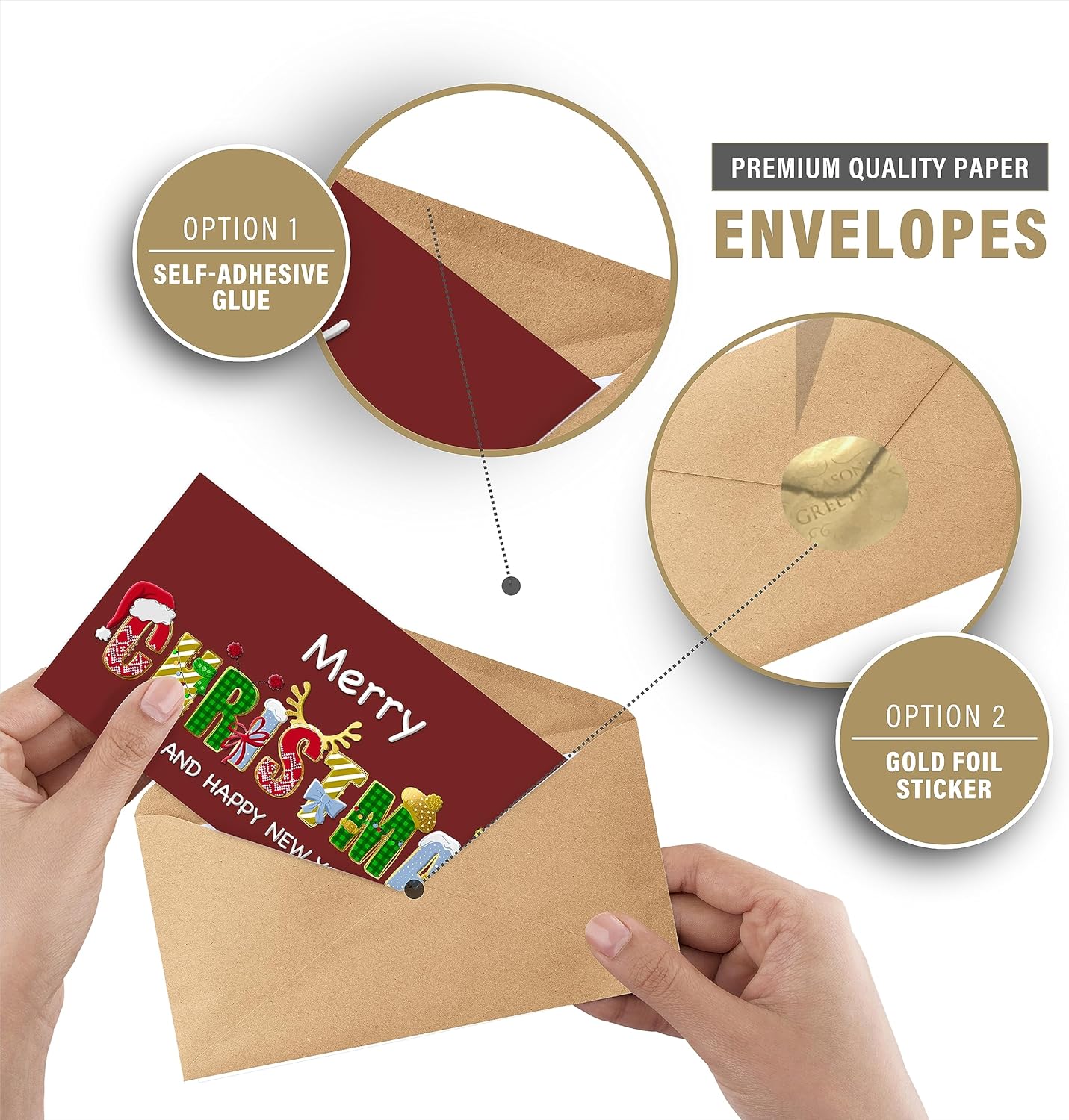 easykart labels Surtido de 18 tarjetas de Navidad con sobres y calcomanías de sellado, 6 diseños temáticos navideños con efecto de lámina y relieve,