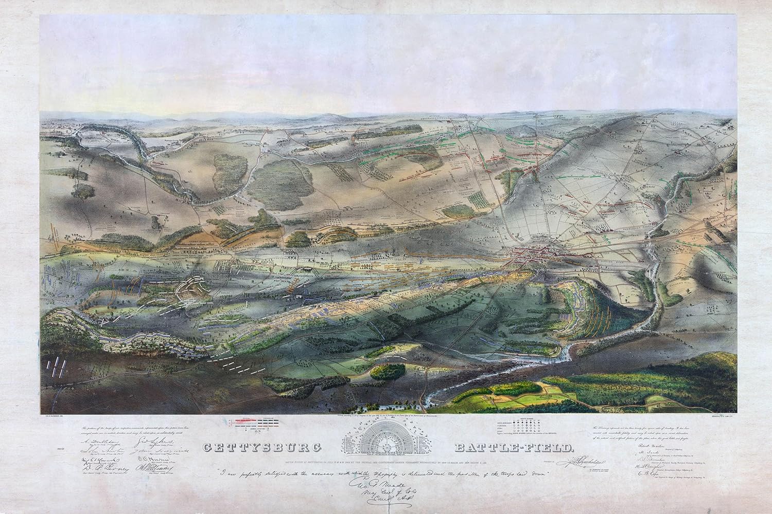 Gettysburg – Mapa de batalla – Mapa de la guerra civil – Hermosa cartografía antigua – Solo impresión – 24 x 36 pulgadas