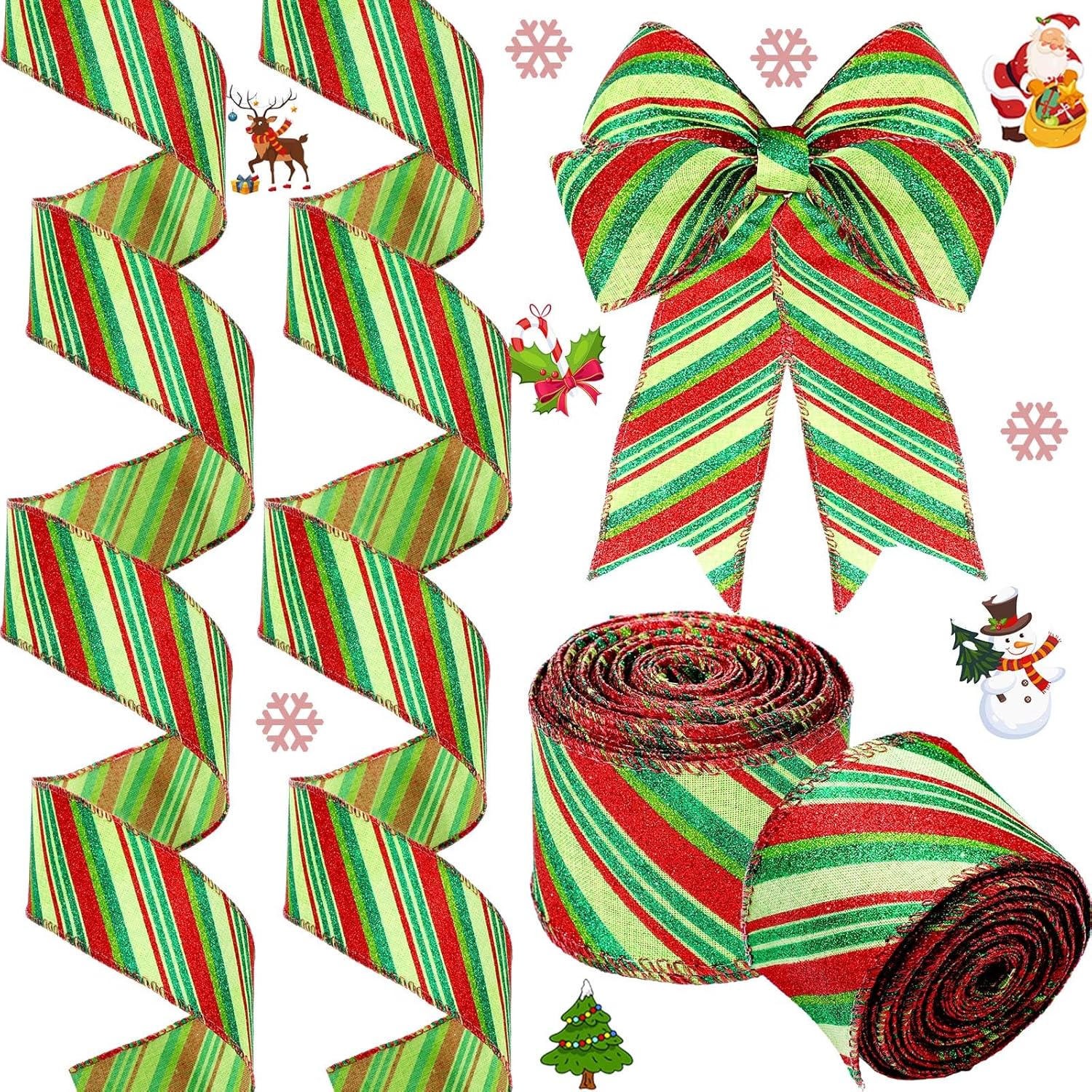 Yinder 2 rollos de cinta de Navidad de 20 yardas, cinta roja y verde con purpurina de 2.5 pulgadas, cinta decorativa para coronas, caja de regalo,