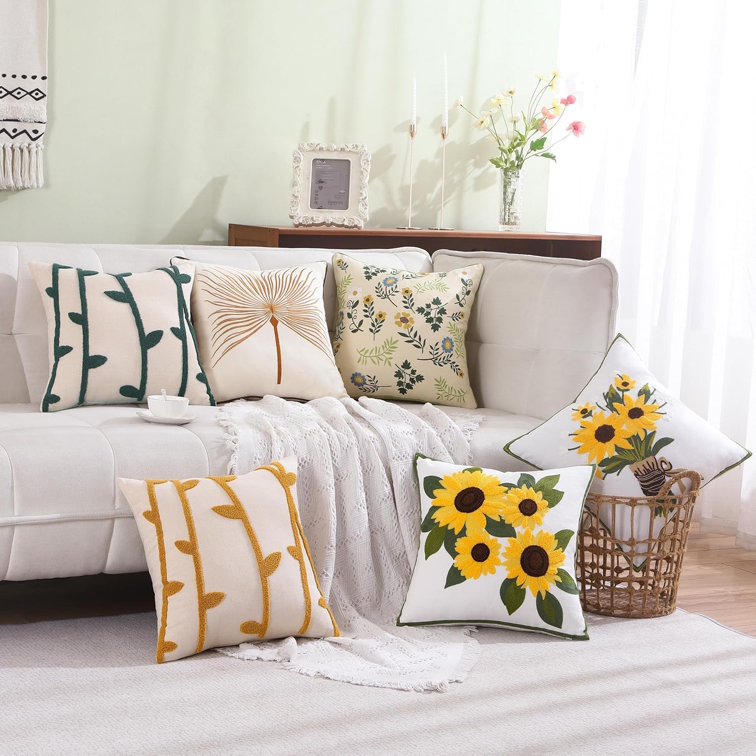 Tosleo Fundas de almohada decorativas de 18 x 18 pulgadas, paquete de 2 fundas de almohada bordadas de algodón para decoración del hogar, fundas de