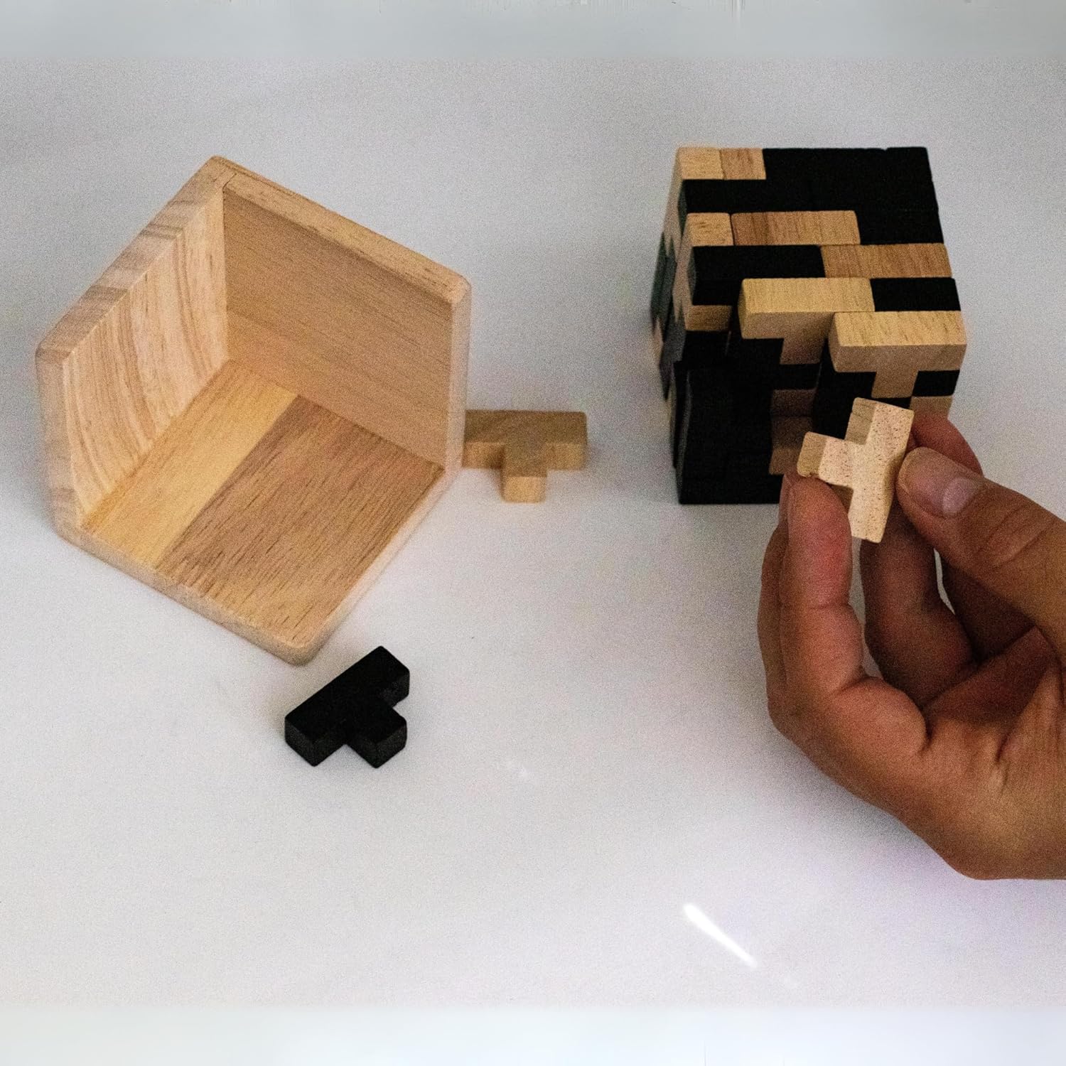 Cubo de rompecabezas de madera para el cerebro accesorios de oficina geniales para escritorio, rompecabezas de bloques y rompecabezas de cubo para