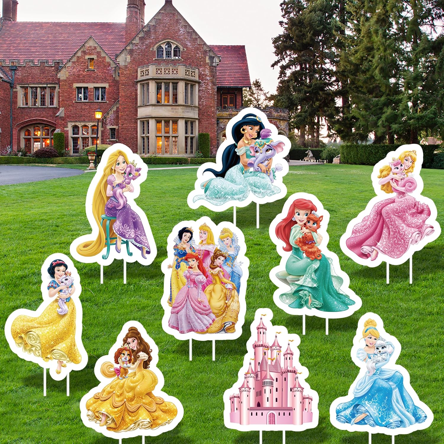 Suministros de fiesta de princesas  9 carteles de patio con estacas para decoración de fiesta de cumpleaños de princesa al aire libre para