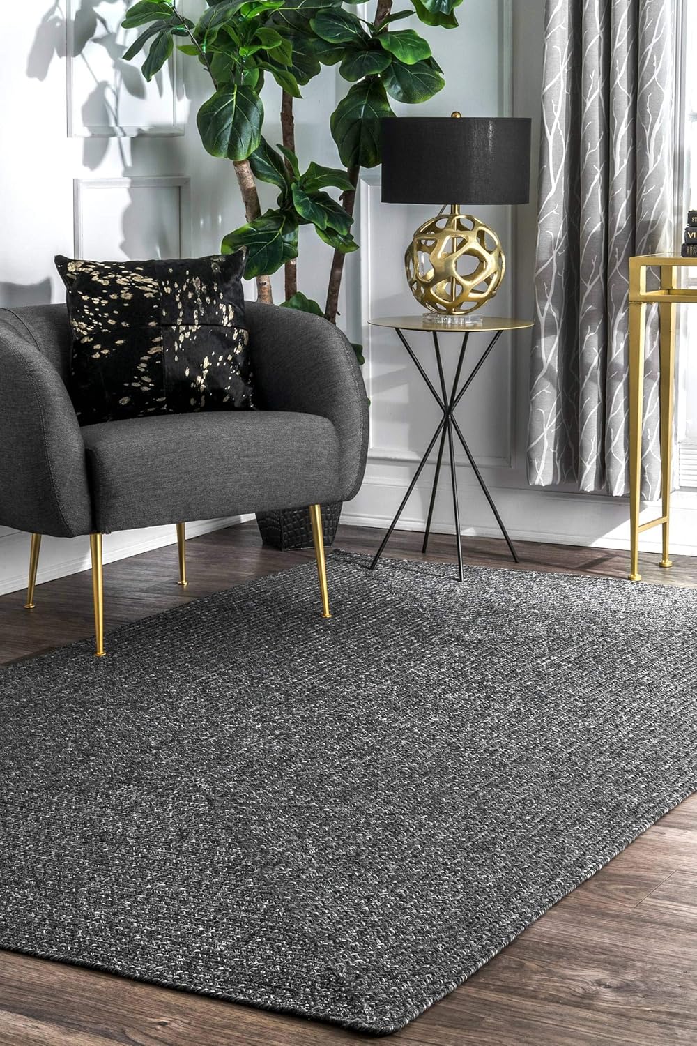 nuLOOM Wynn – Alfombra de área trenzada para interiores y exteriores, 5 x 8pies, carbón