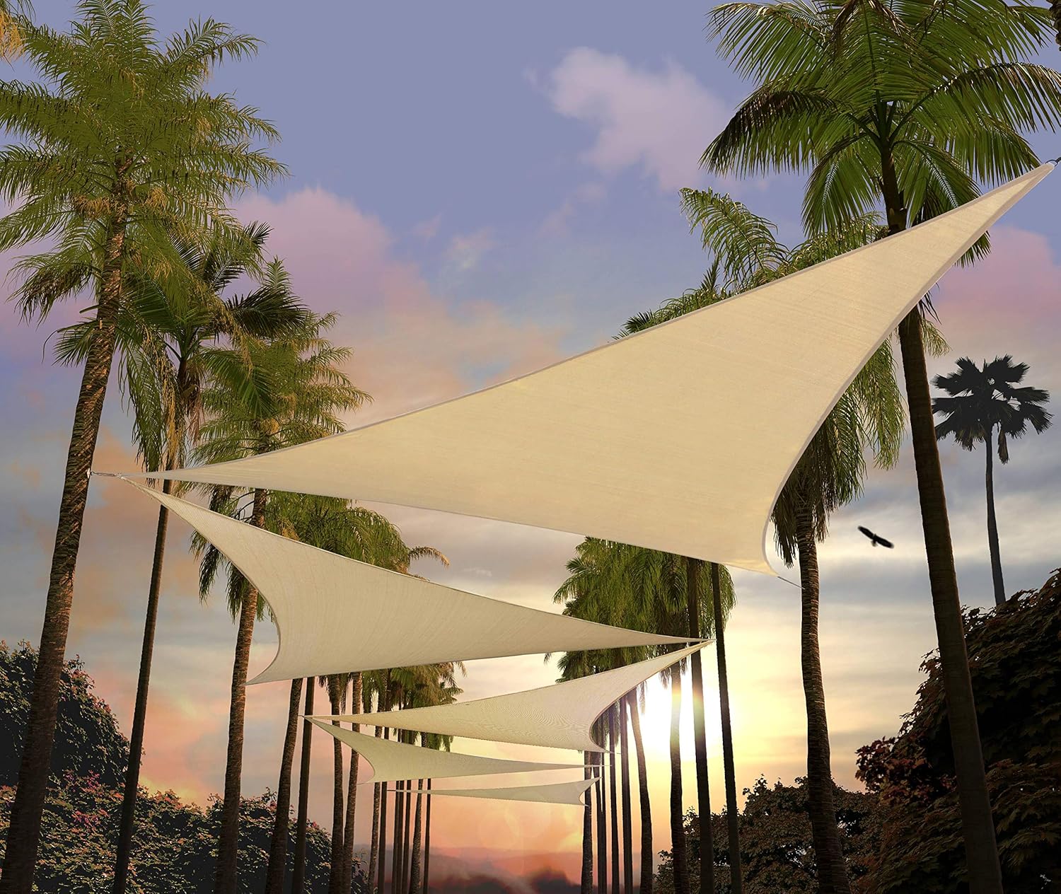 Amgo Toldo triangular beige de 16 x 16 x 16 pies para exteriores, UPF50+ AGTAPT16, 95% de bloqueo UV, permeable al agua y al aire, estándar