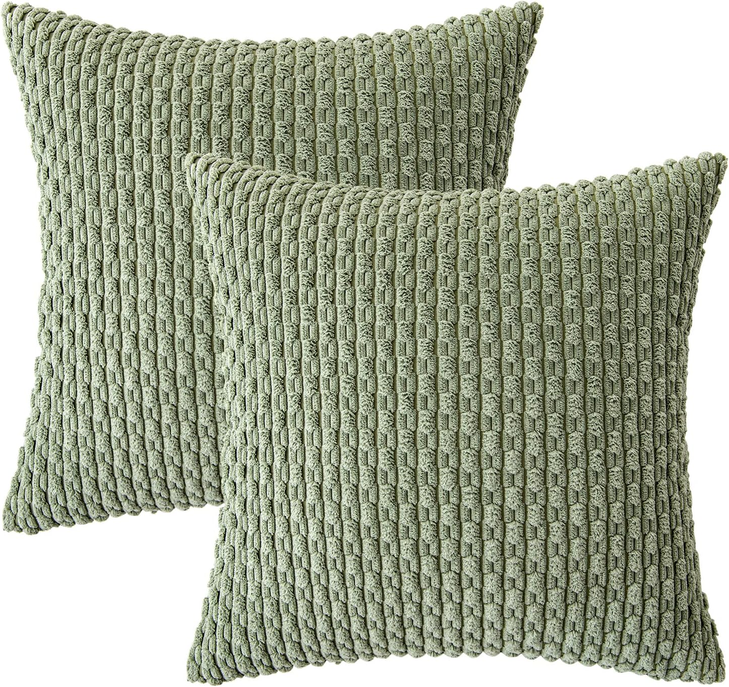 Paquete de 2 fundas de almohada de pana suave de 18 x 18 pulgadas, color verde salvia para sofá, cama y sofá