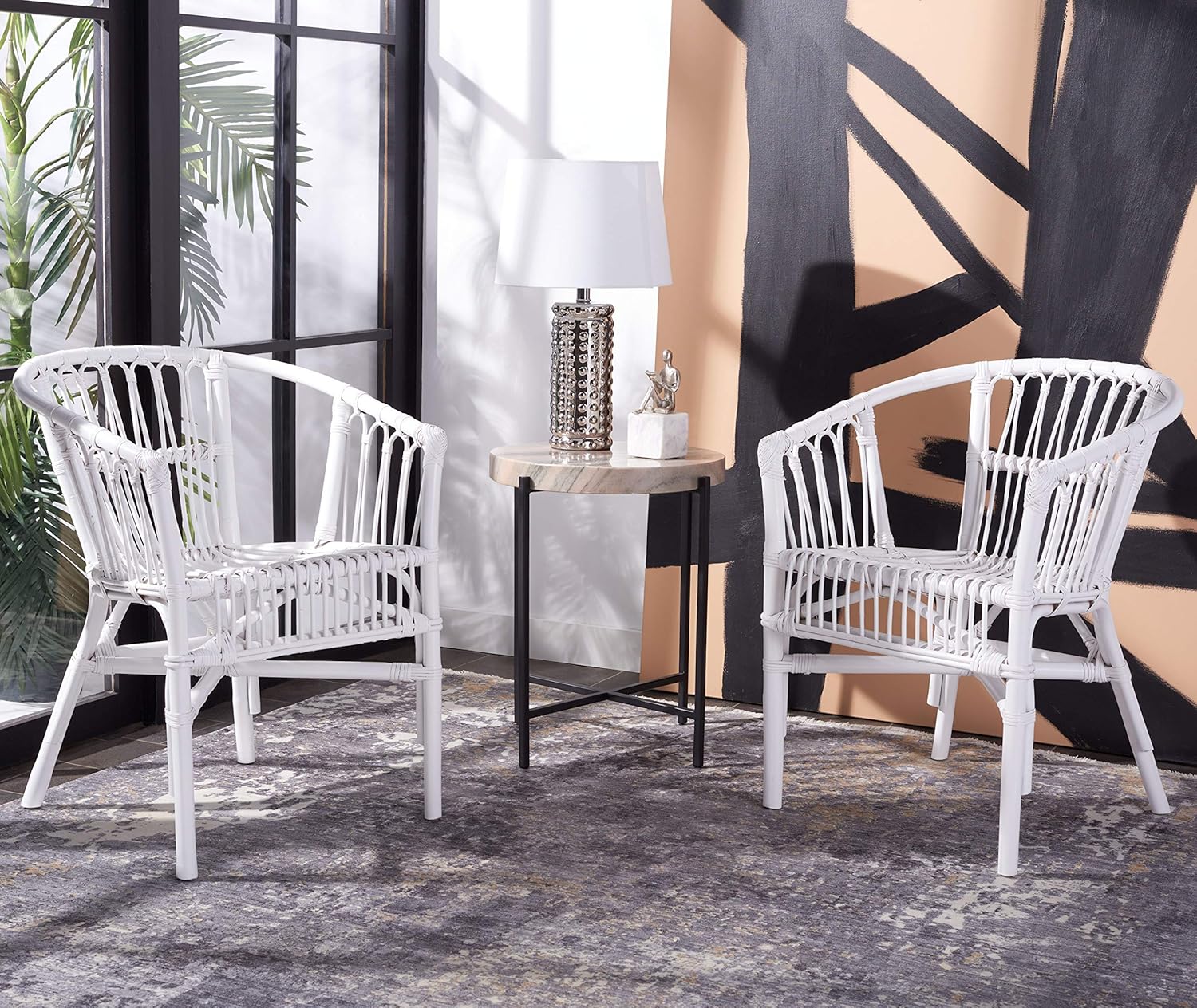 Safavieh Home Adriana Coastal White Rattan (juego de 2) Silla decorativa, 0