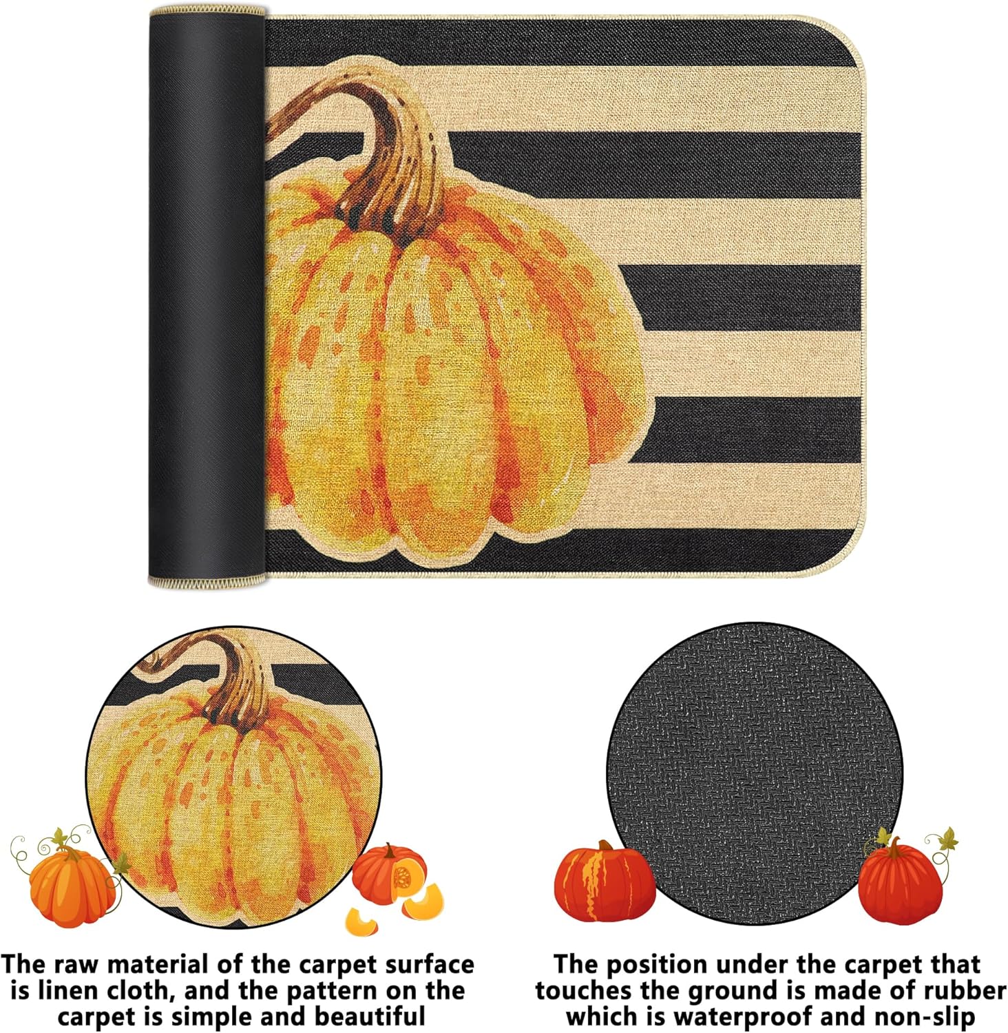 Erweicet Tapete de calabaza de otoño con texto en inglés “Hello Autumn Pumpkin”, tapete antideslizante para puerta de Acción de Gracias, para puerta