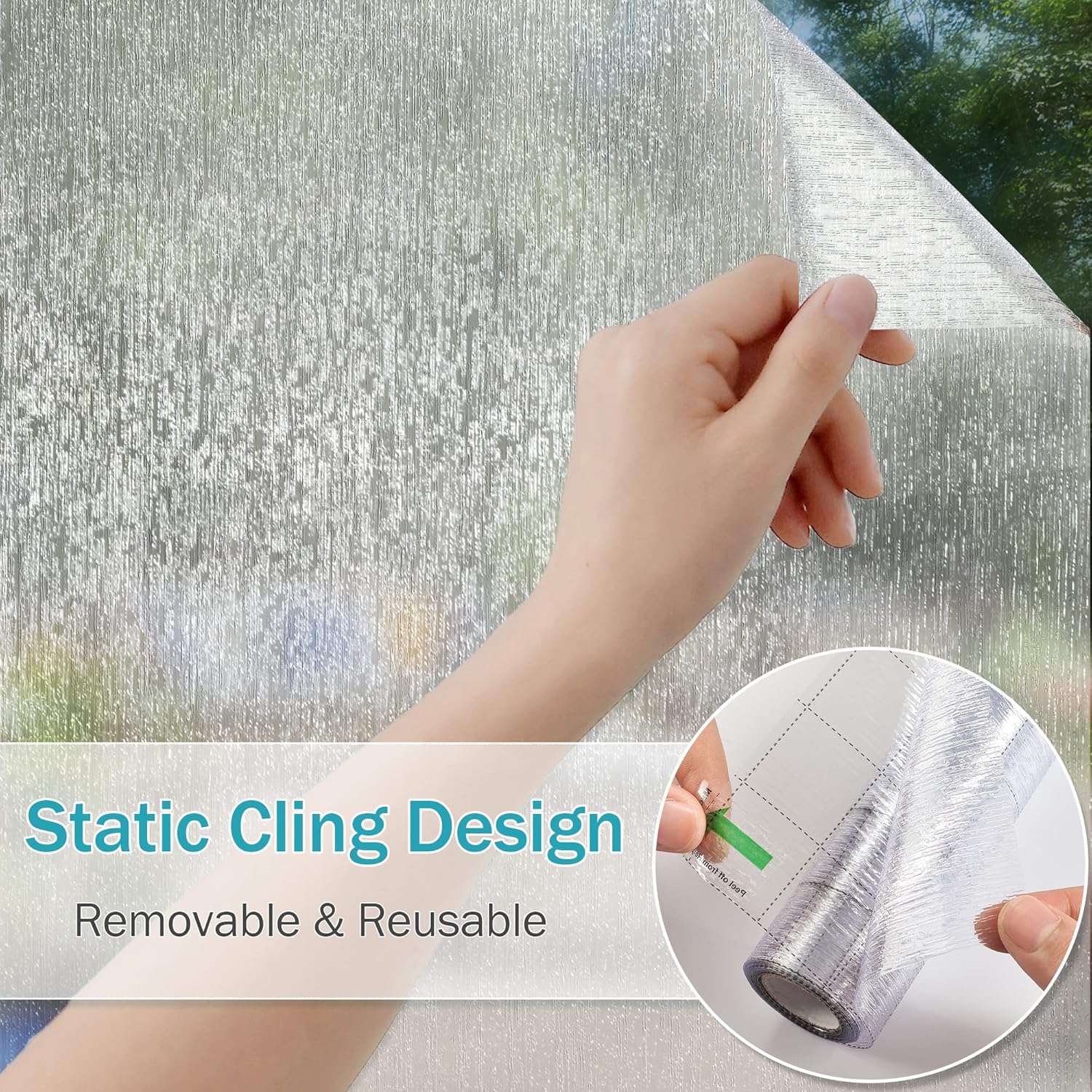 VELIMAX Película de vidrio de lluvia para ventana, privacidad estática para ventana, adhesivo decorativo para el hogar, oficina, protección UV