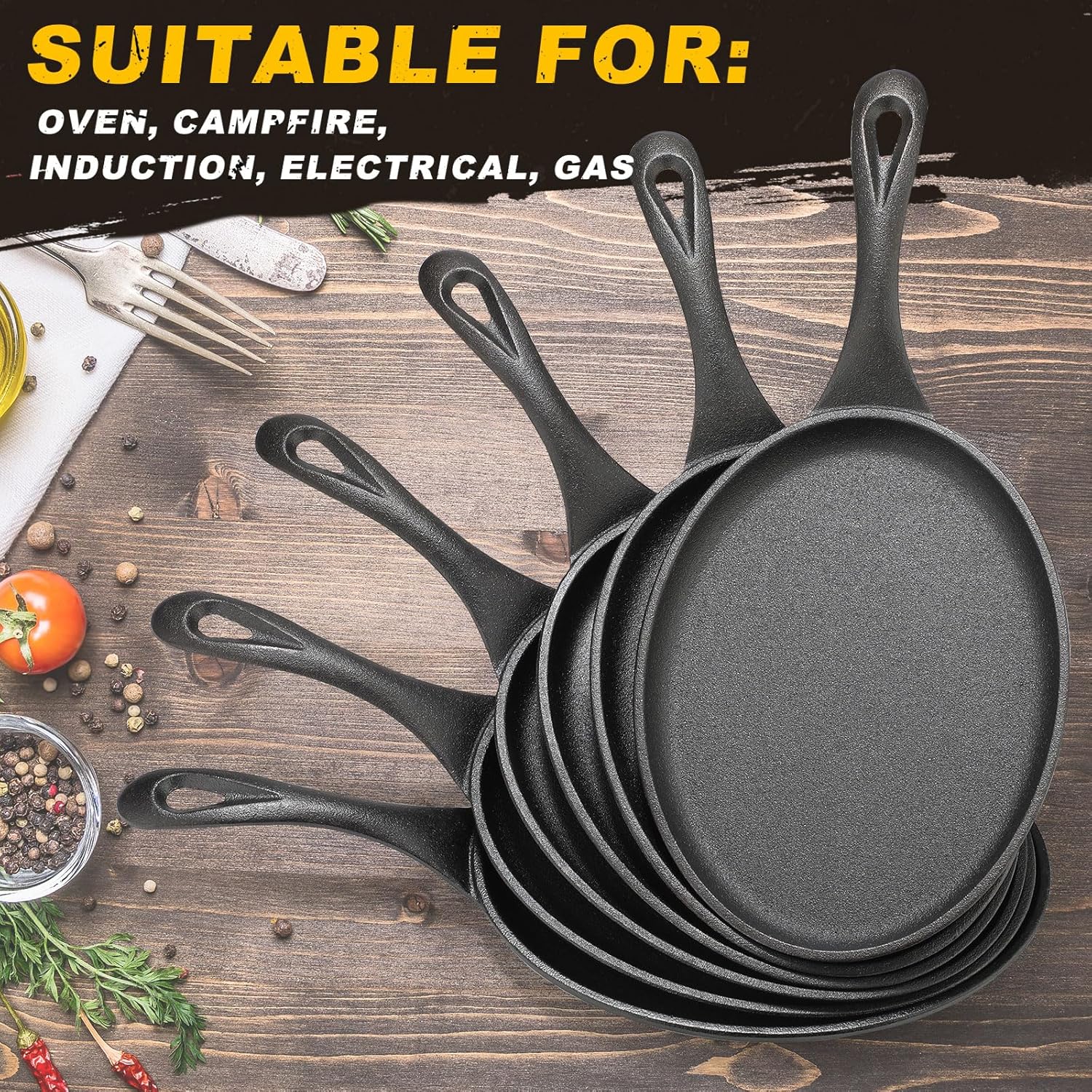 Mifoci Paquete de 12 platos de hierro fundido, mini sartén de 7.8 x 5.9 pulgadas, placa de hierro fundido negro, plato de hierro fundido