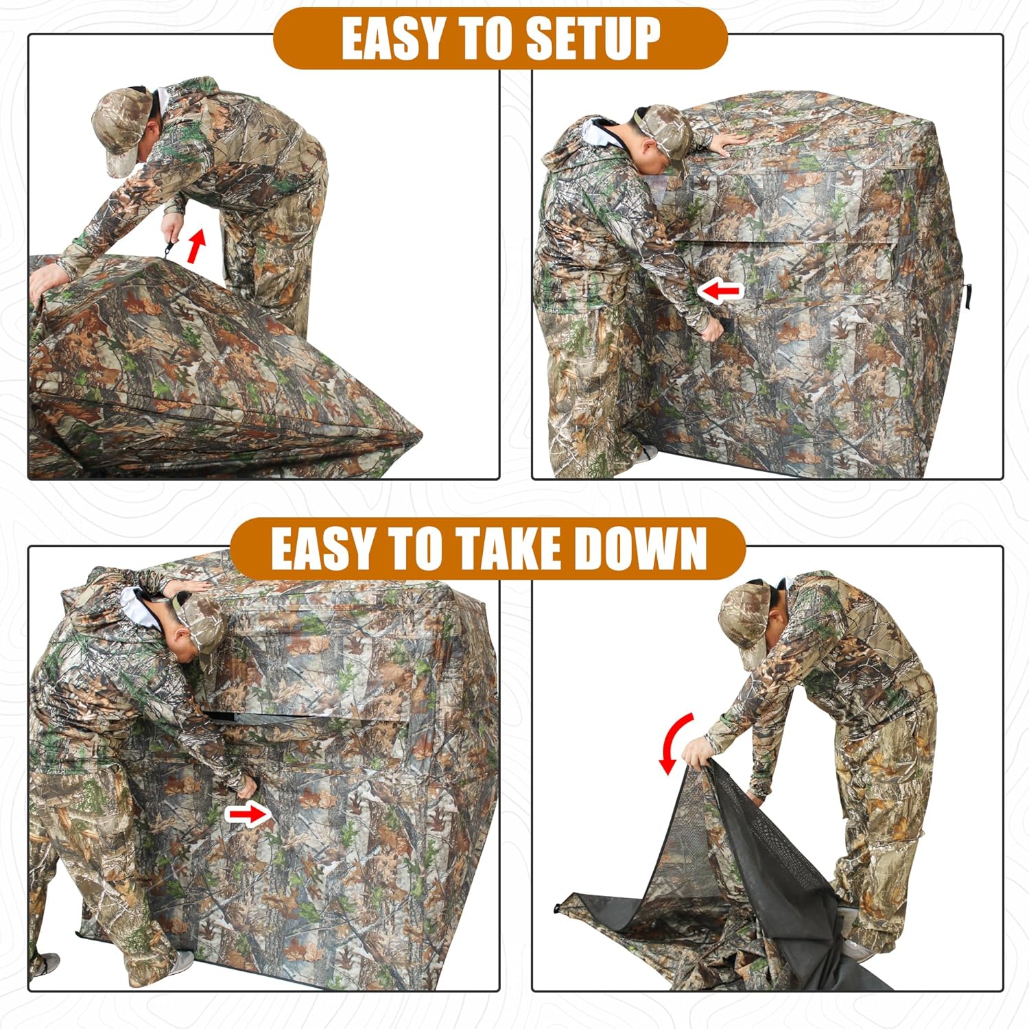HUNT MONSTER Hunting Blind 1-3 Person with Tri-Leg Hunting Stool, 270 Degree See Through Pop up Ground Blinds for Deer Turkey Duck Hunting, Bow