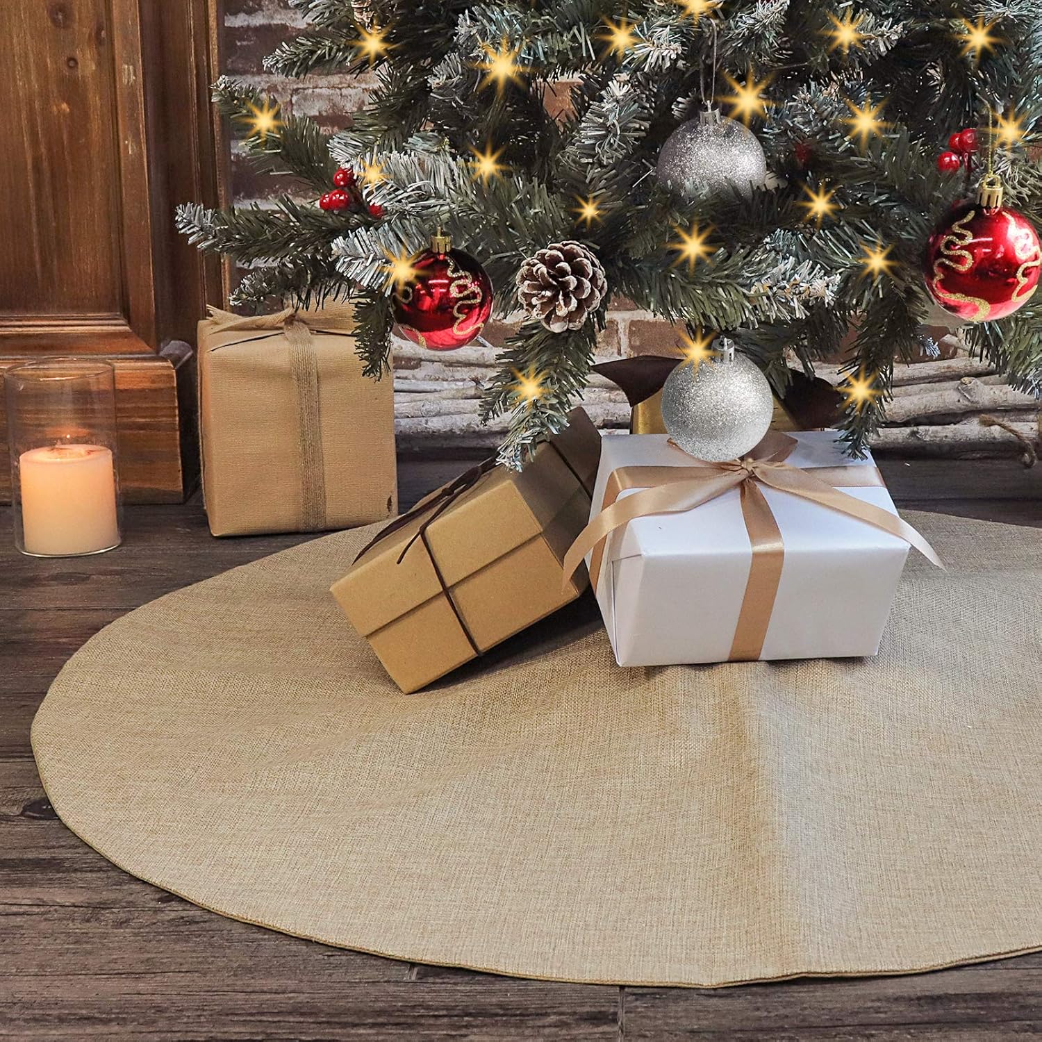 Ivenf Falda de árbol de Navidad, 36 pulgadas, pequeñas faldas de arpillera de doble capa, falda de árbol de yute rústico para decoración del hogar,