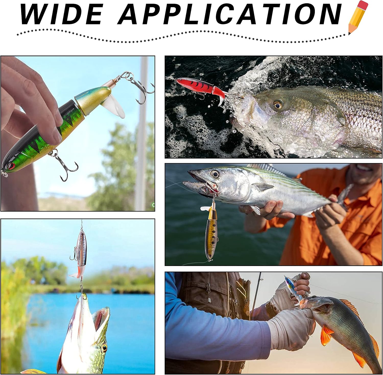 Topwater – Señuelo de pesca de lubina, 5 señuelos de pesca Plopper, minnow con cola giratoria flotante, kit de señuelos para agua dulce y salada,